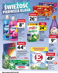 Pogląd oferty "Intermarche gazetka - Szkolna wyprawka w super cenach" - ważna od 16.07.2026 | Strona: 18 | Produkty: Kapsułki do prania mill, Ariel, Perfumy, Proszek do prania