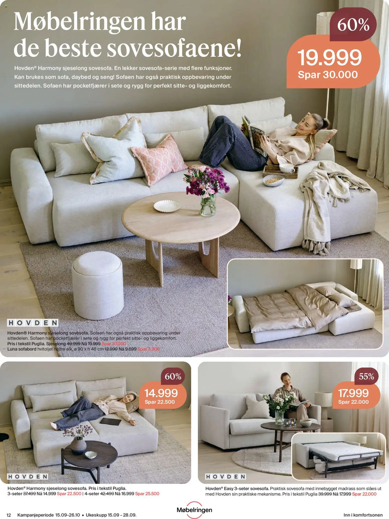 {H1} | Side: 12 | Produkter: Sovesofa, Seng, Madrass, Sjeselong