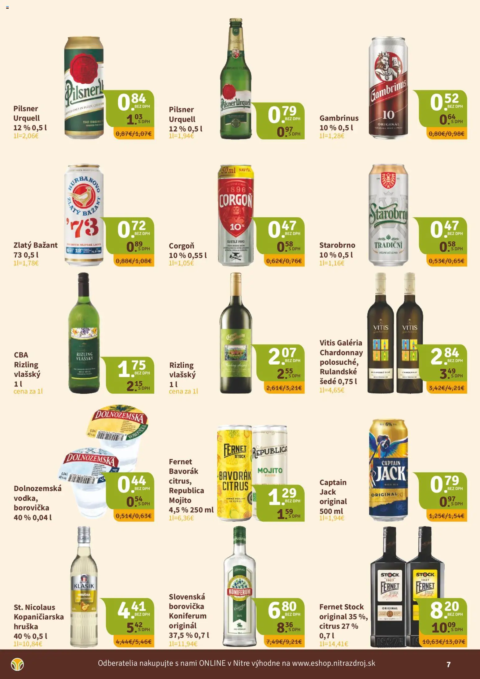 Nové Nitrazdroj akcie – leták je platný od 06.08.2026 | Strana: 7 | Produkty: Pivo, Republica, Koniferum, Zlatý Bažant