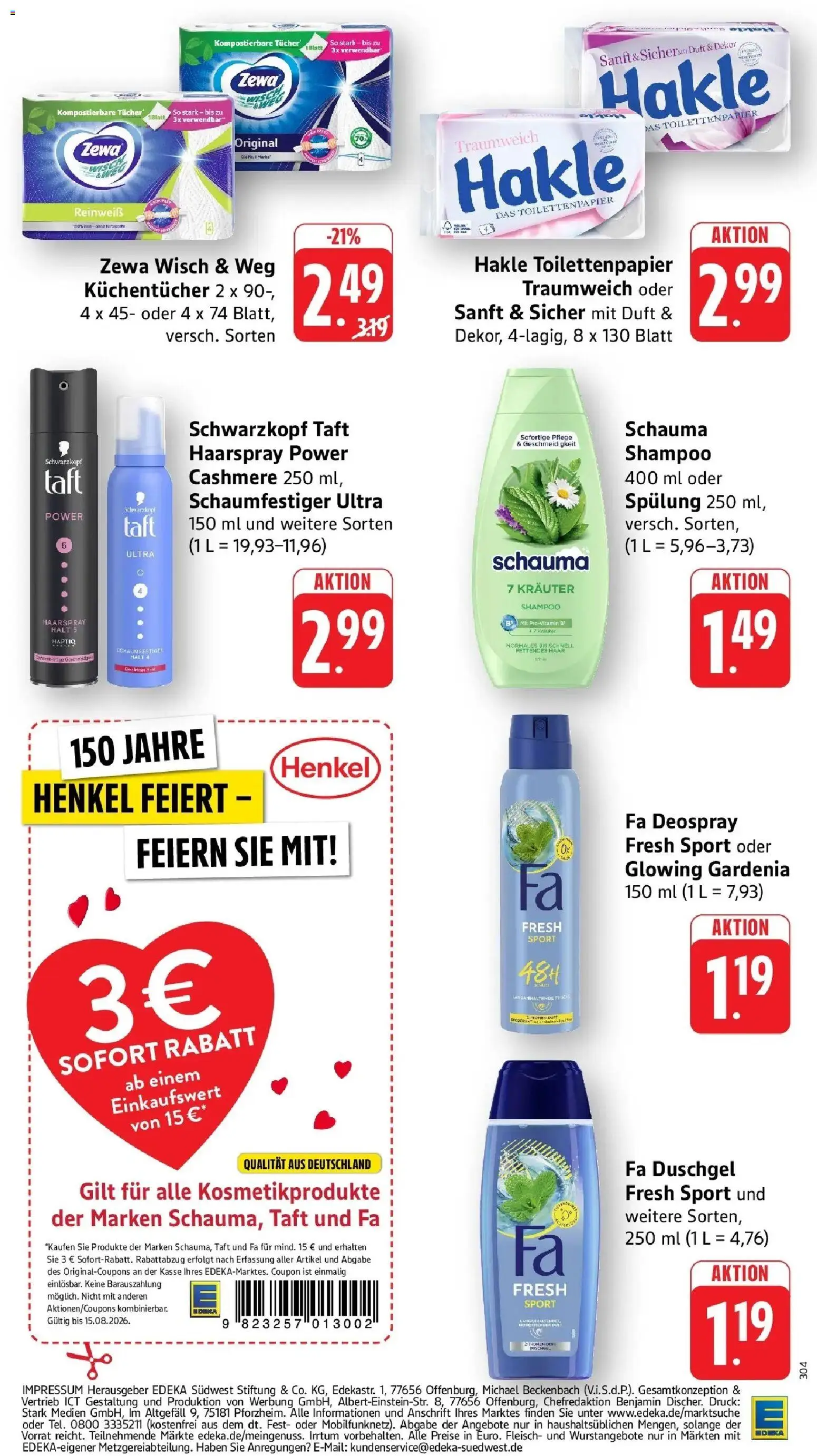 Edeka Prospekt Steinau (ab 10.08.2026) » Angebote Online | Seite: 34 | Produkte: Fa duschgel, Shampoo, Duschgel, Deospray