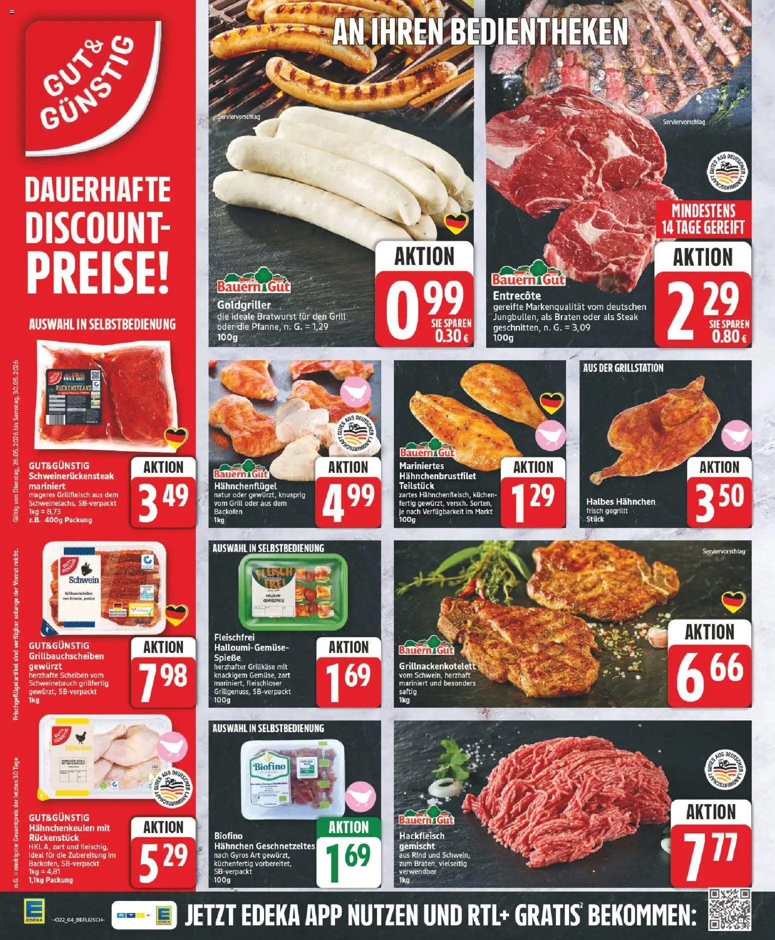 Edeka Prospekt – gültig ab 26.05.2026 | Seite: 4 | Produkte: Grill, Spieße, Entrecote, Hackfleisch