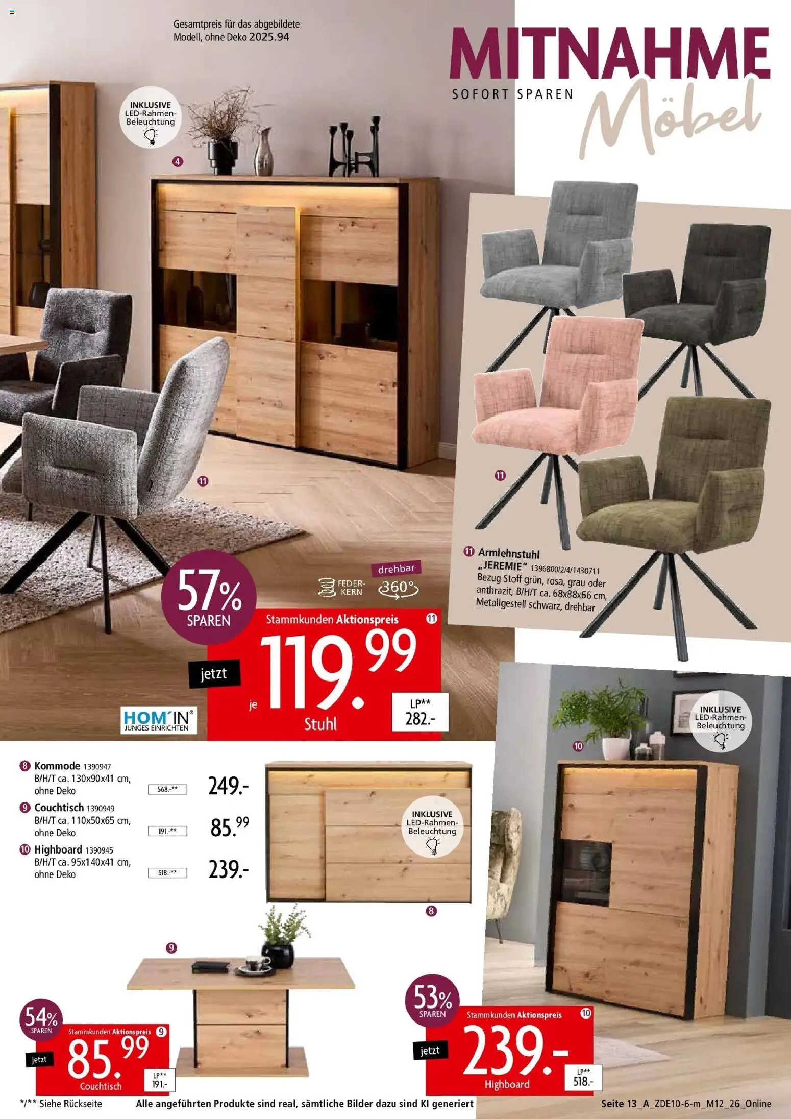 Zurbrüggen Mitnahme Möbel (ab 10.10.2026) zum Blättern | Seite: 9 | Produkte: HIghboard, Couchtisch, Stuhl, Bilder