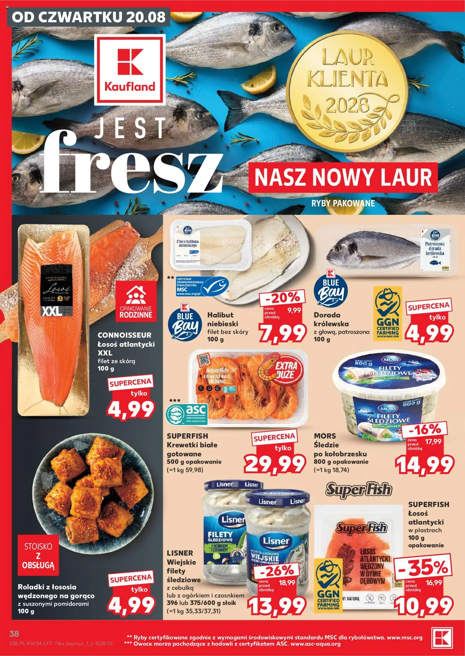 Kaufland Polsko leták - Mocny start od 20.08.2026 | Strana: 38 | Produkty: Ryby, Losos, Halibut, Filet