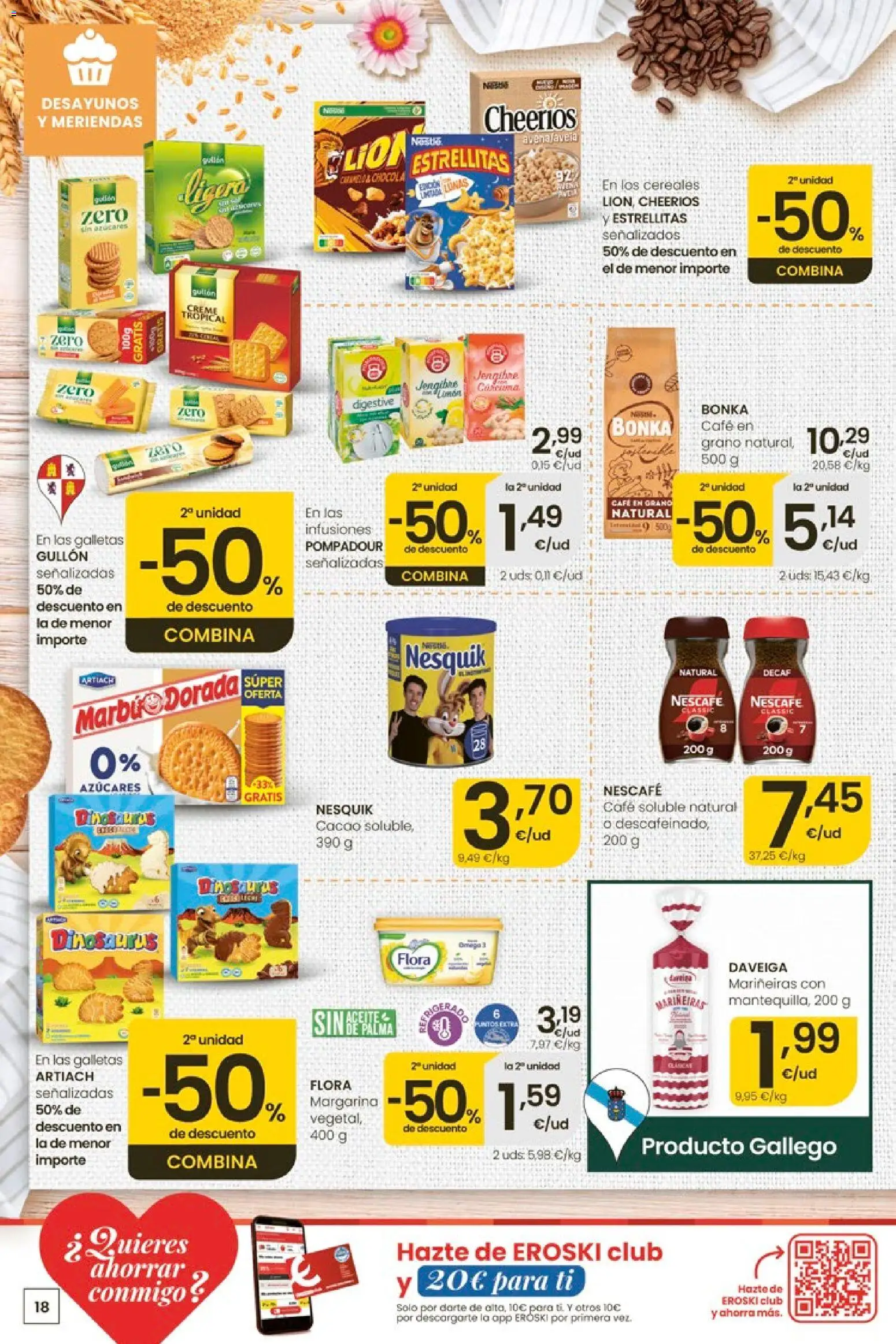 Eroski Quieres ahorrar conmigo │ válido desde el 14.05.2026 | Página: 18 | Productos: Cereales, Galletas, Margarina, Café en grano