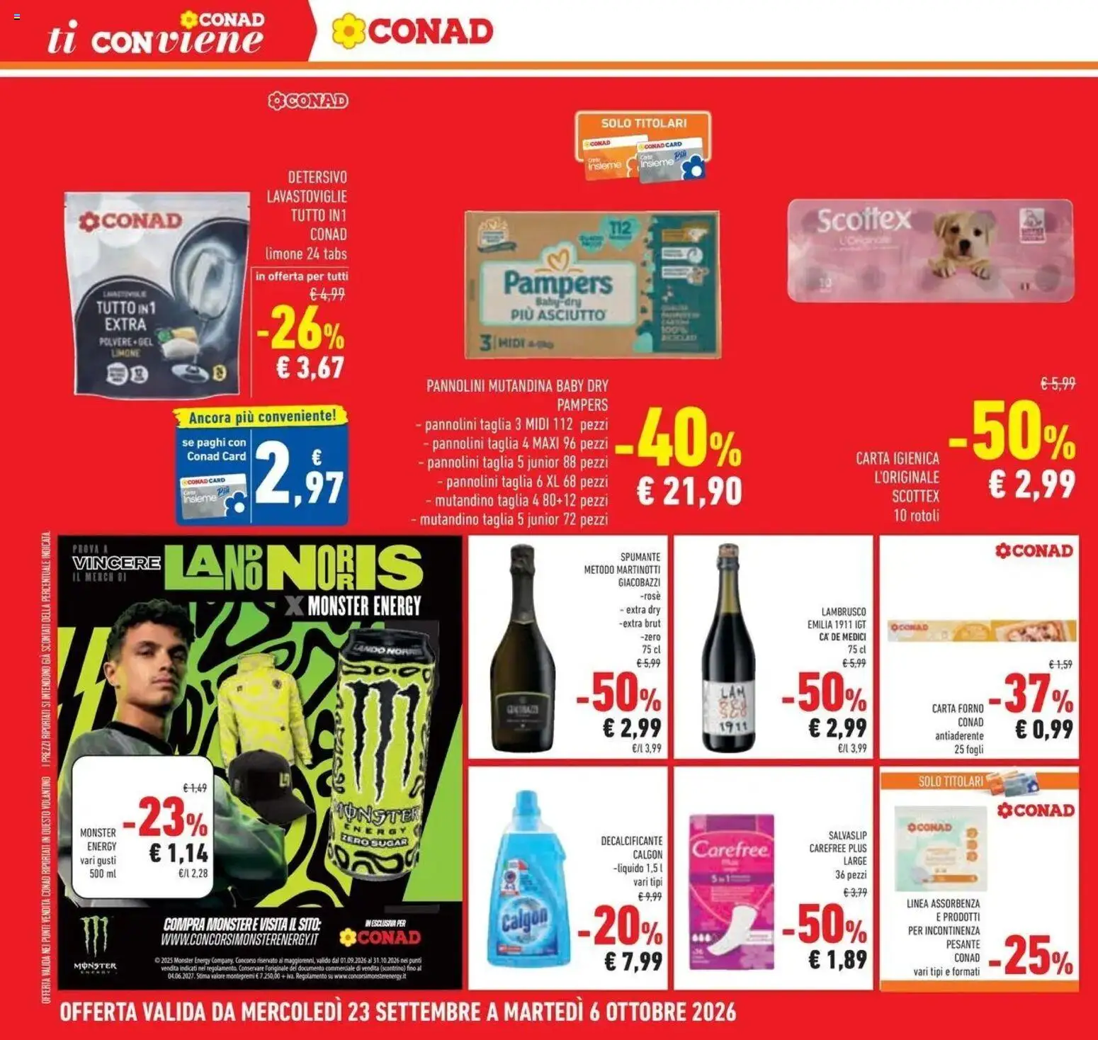 Volantino Conad dal 23/09/2026 > Anteprima | Pagina: 28 | Prodotti: Pannolini, Limone, Salvaslip, Decalcificante