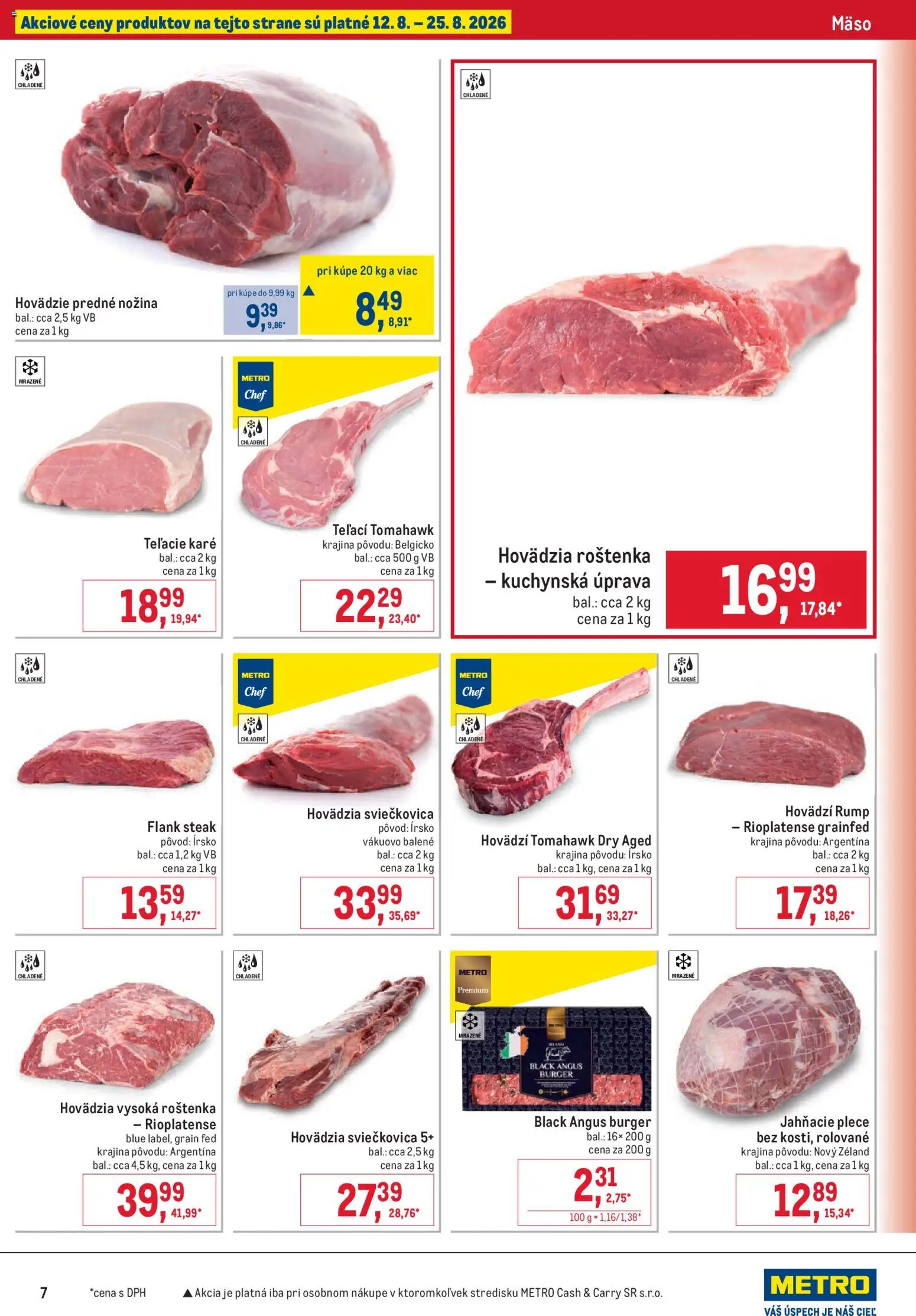 Nové Metro akcie – leták je platný od 12.08.2026 | Strana: 7 | Produkty: Mäso, Steak, Roštenka, Hovädzie predné