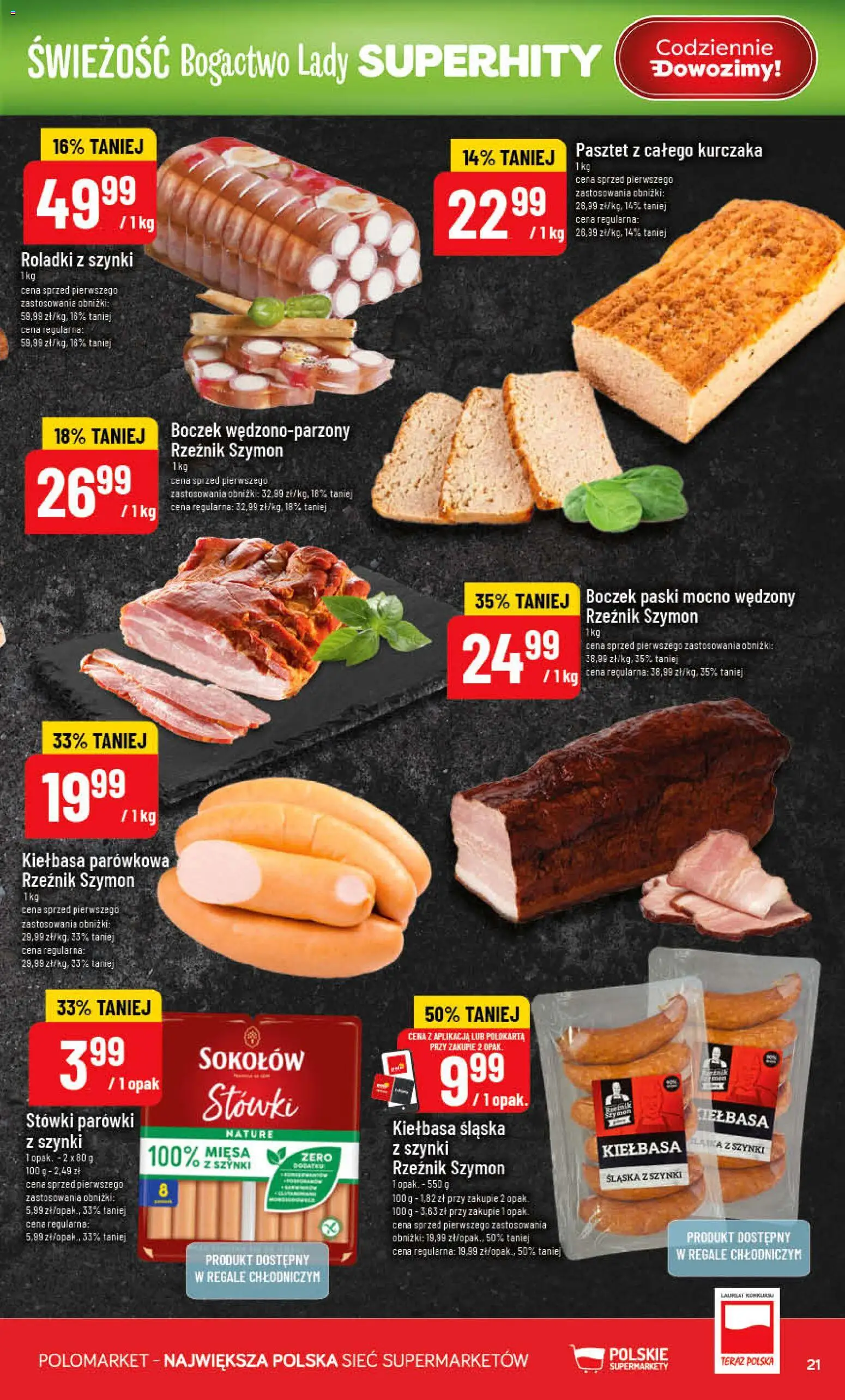 POLOmarket gazetka od 06.05.2026 | Strona: 21 | Produkty: Kiełbasa, Parówki, Kiełbasa śląska, Boczek