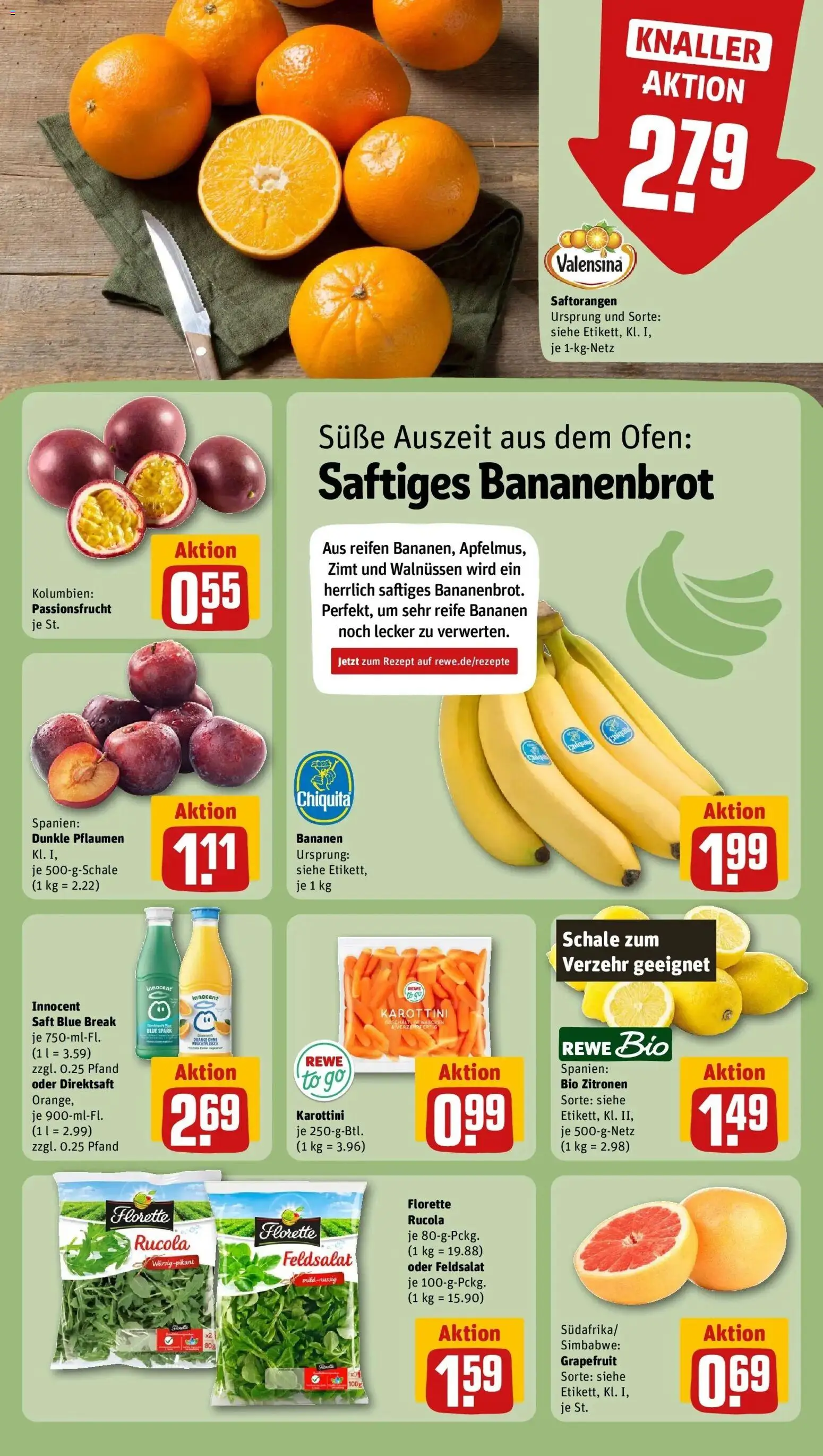 REWE Prospekt ab 12.10.2026 zum Blättern » Angebote | Seite: 4 | Produkte: Rucola, Bananen, Grapefruit, Zitronen