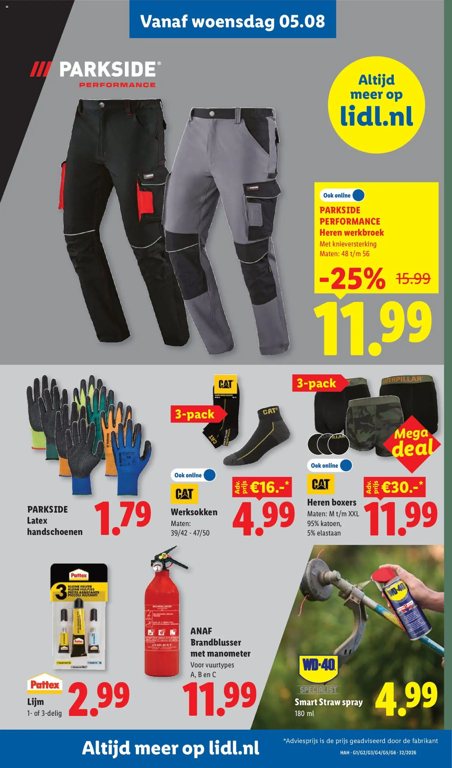 {H1} | Pagina: 9 | Producten: Lijm, Boxers, Handschoenen, Werkbroek