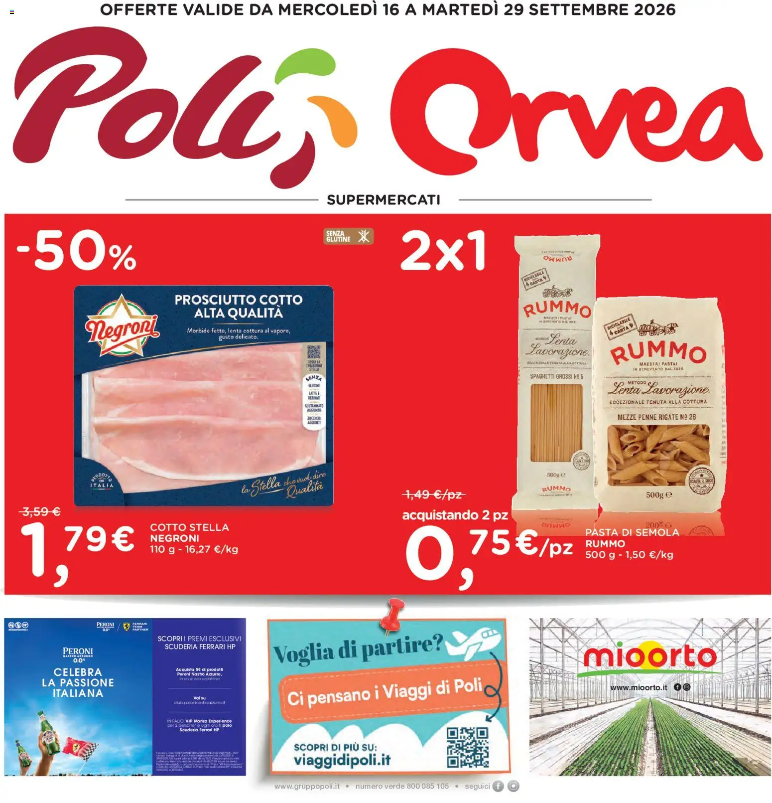 Volantino Poli del 16/09/2026 | Pagina: 1 | Prodotti: Rummo, Prosciutto, Pasta, Semola