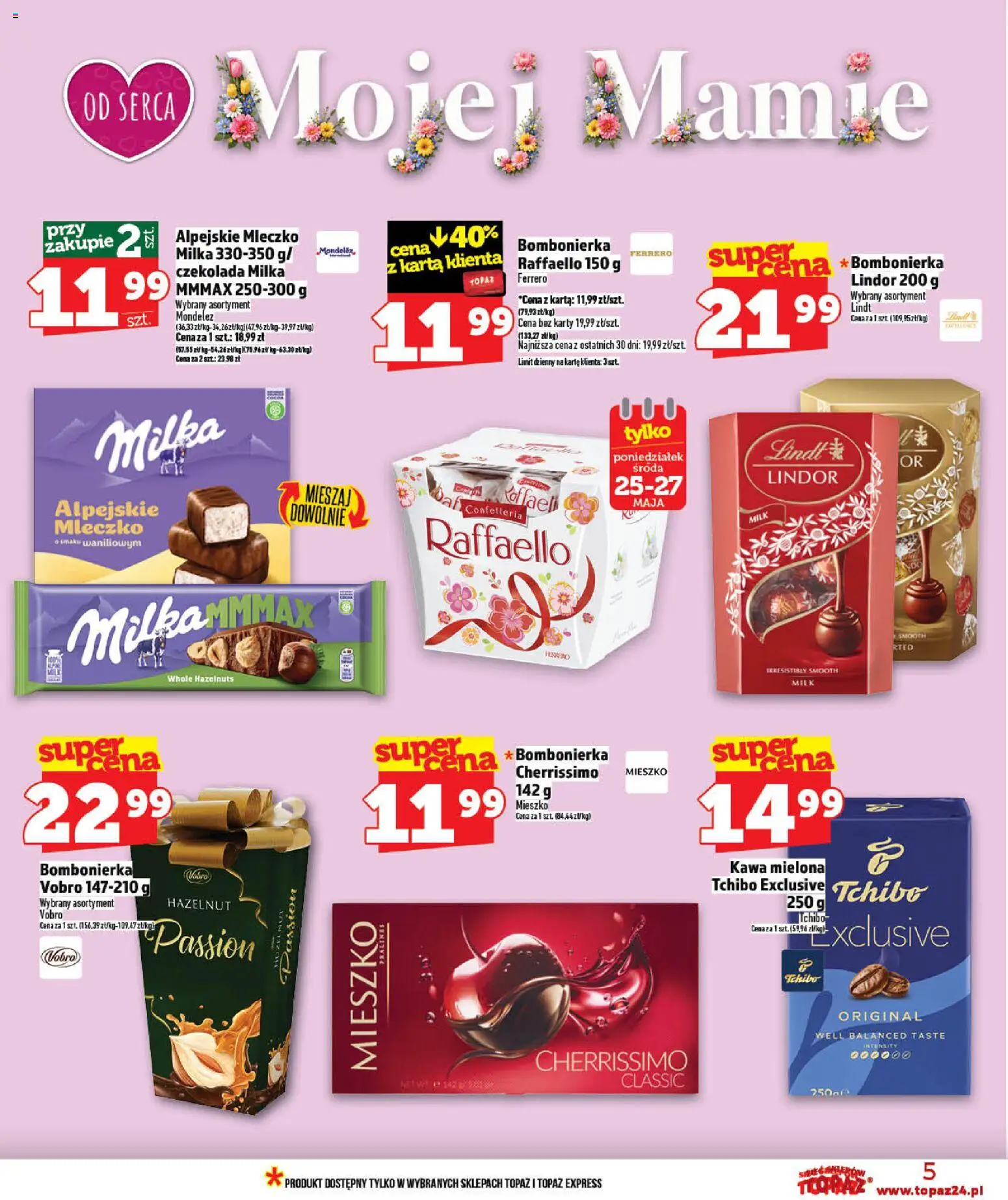 Topaz gazetka - Ceny małe na stałe od 21.05.2026 | Strona: 5 | Produkty: Karta, Bombonierka, Milka, Kawa