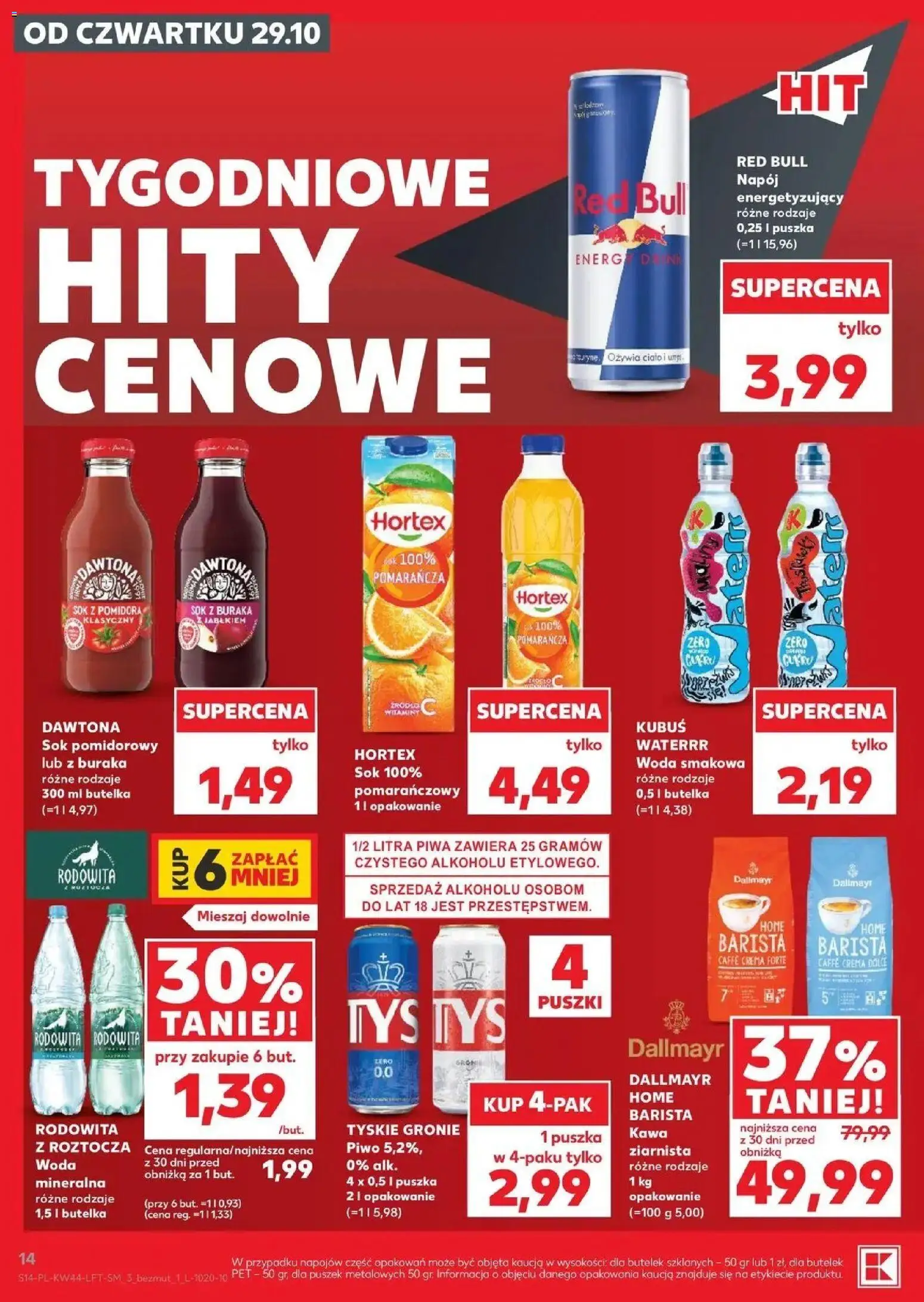 Kaufland aktualna gazetka od 29.10.2026 - od jutra PDF | Strona: 14 | Produkty: Red bull, Woda smakowa, Piwo, Woda