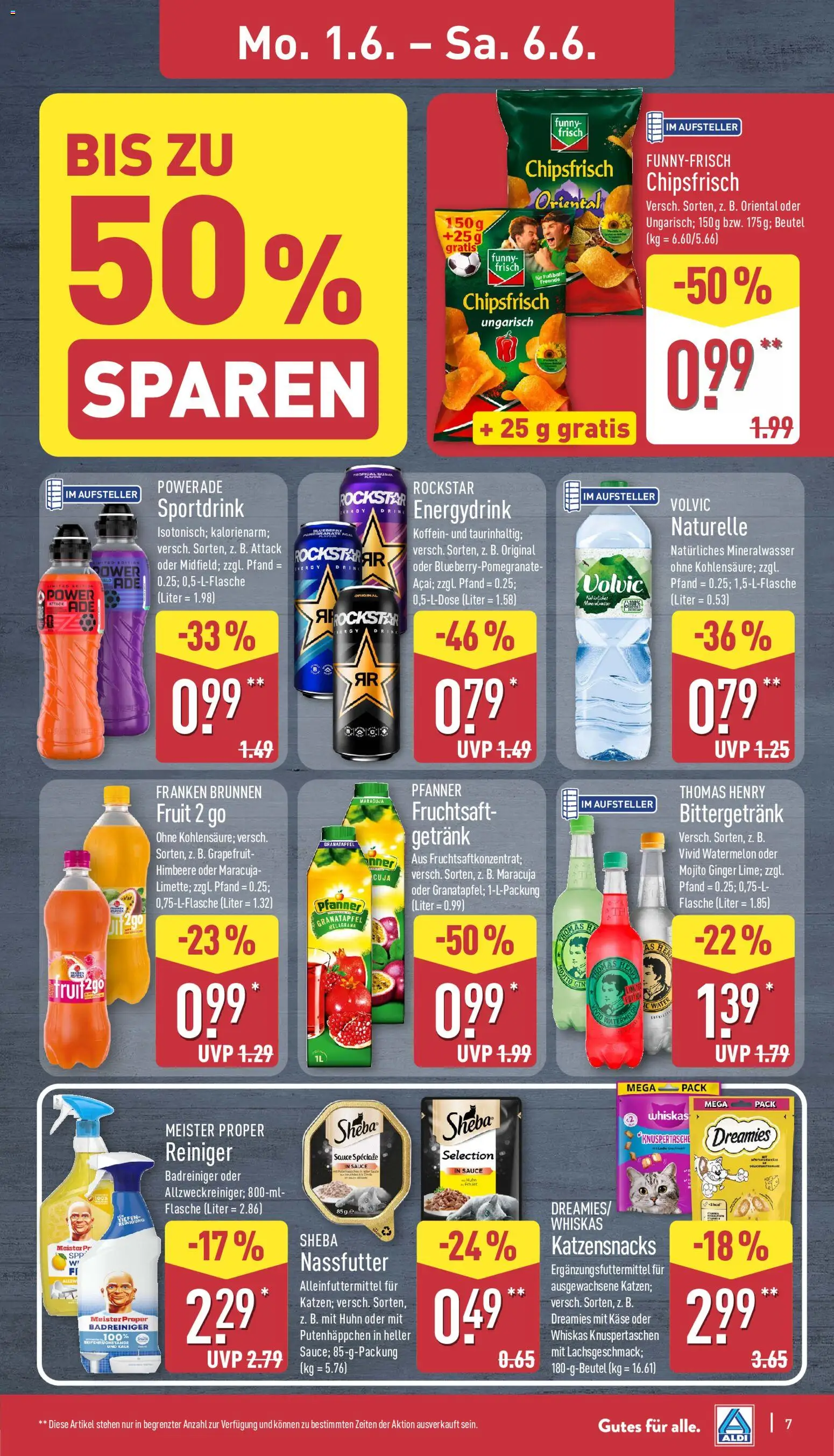 Aldi Prospekt – gültig ab 01.06.2026 | Seite: 7 | Produkte: Sheba, Mineralwasser, Fußball, Fruchtsaft