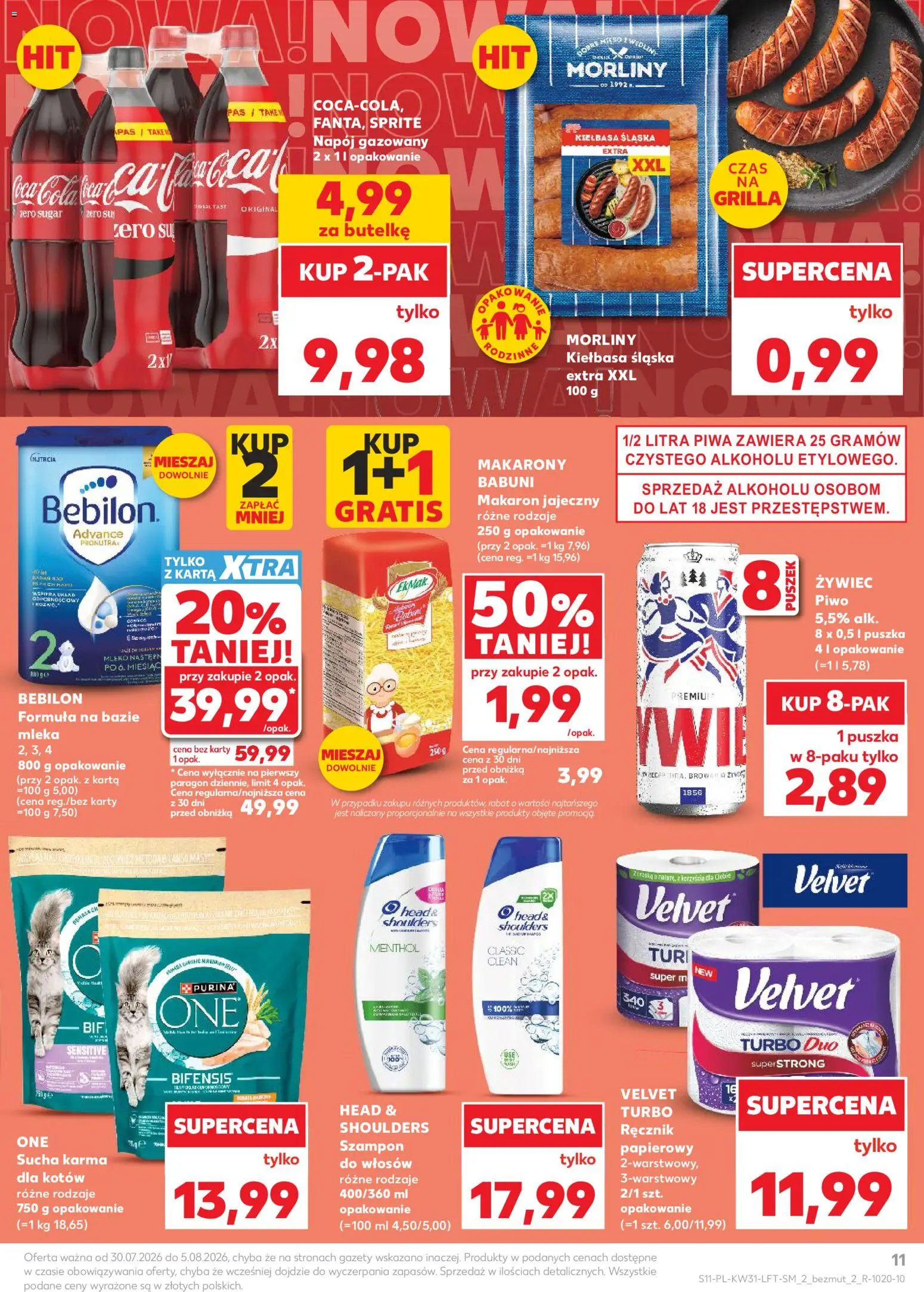 Kaufland gazetka od 30.07.2026 | Strona: 11 | Produkty: Kiełbasa, Makarony, Karma, Ręcznik papierowy