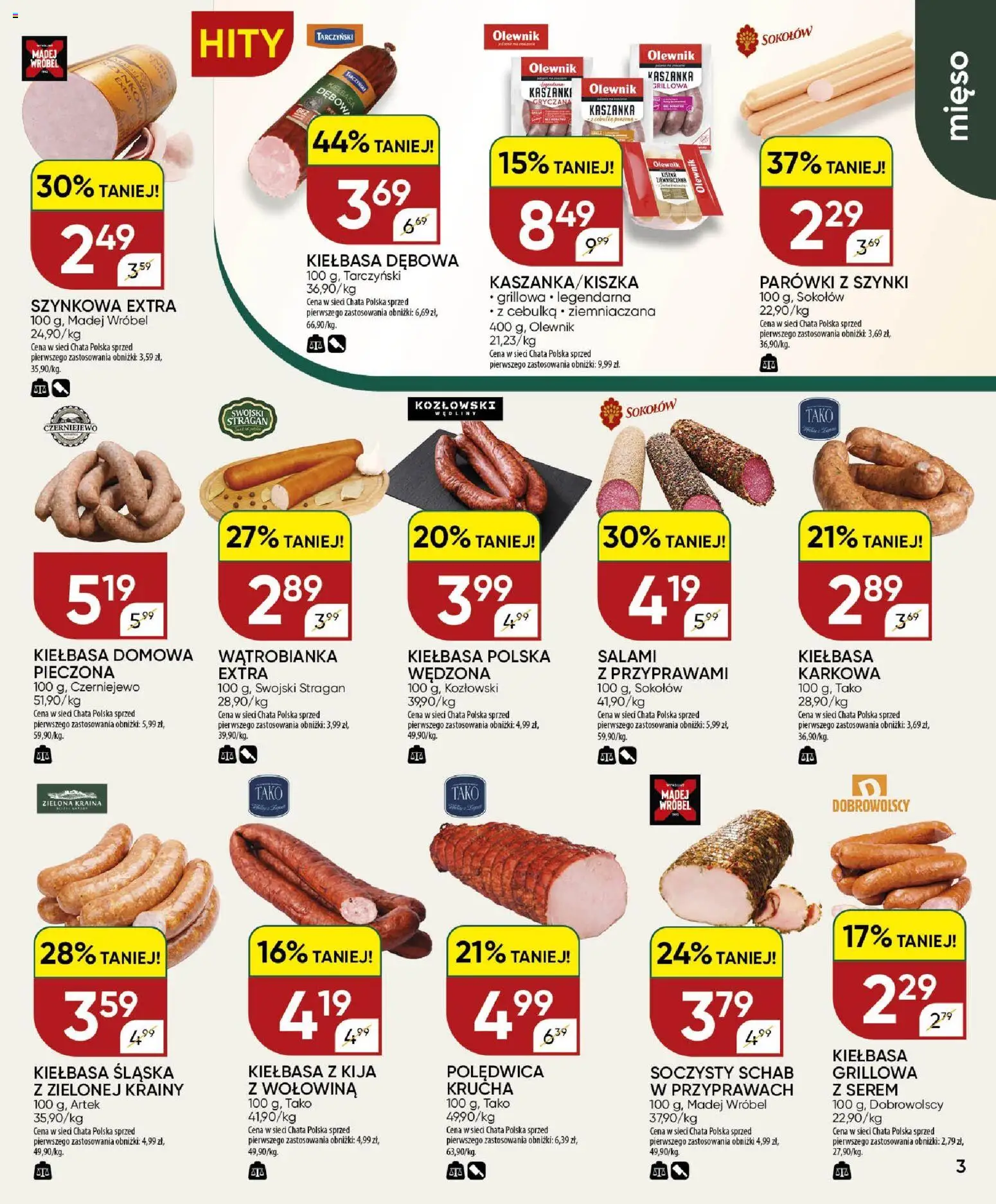Chata Polska gazetka od 18.06.2026 | Strona: 3 | Produkty: Kiełbasa, Kaszanka, Kiełbasa śląska, Wołowina