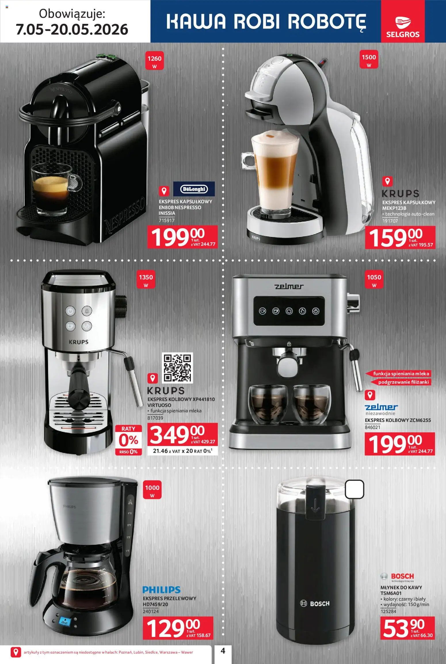 Selgros cash&carry gazetka - Elektro AGD od 07.05.2026 | Strona: 4 | Produkty: Mleka, Młynek, Młynek do kawy, Kawa