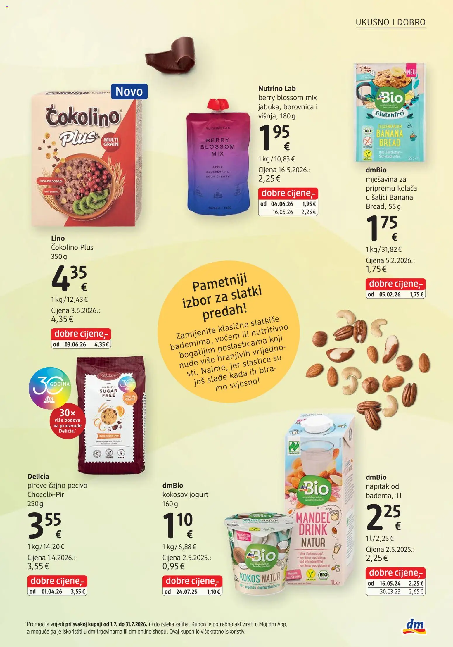 DM katalog | vrijedi od 01.07.2026 | Stranica: 33 | Proizvodi: Jogurt, Borovnica, Pecivo, Čokolino