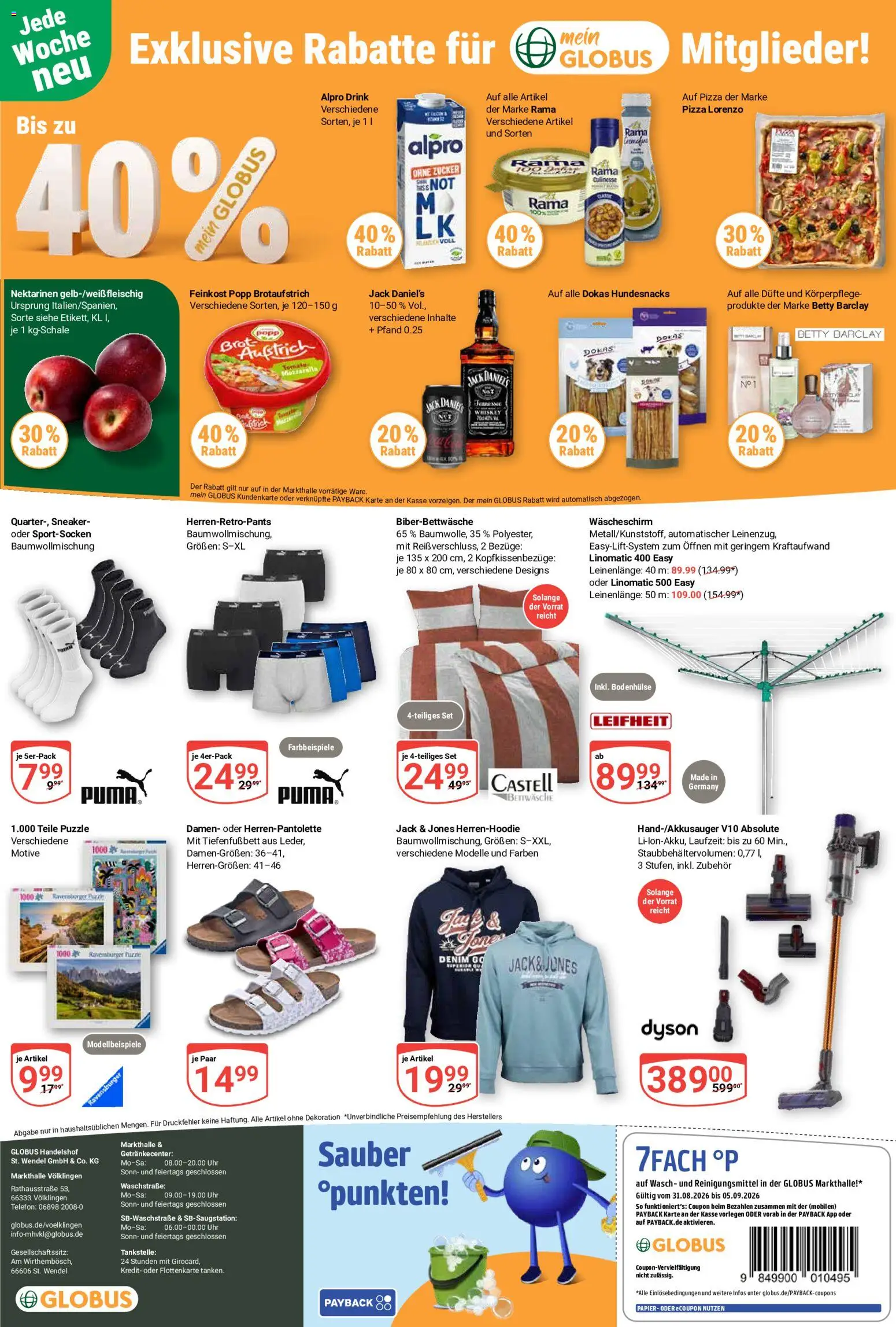 Globus Prospekt Völklingen – gültig ab 31.08.2026 | Seite: 33 | Produkte: Nektarinen, Jack Daniel's, Alpro, Pizza