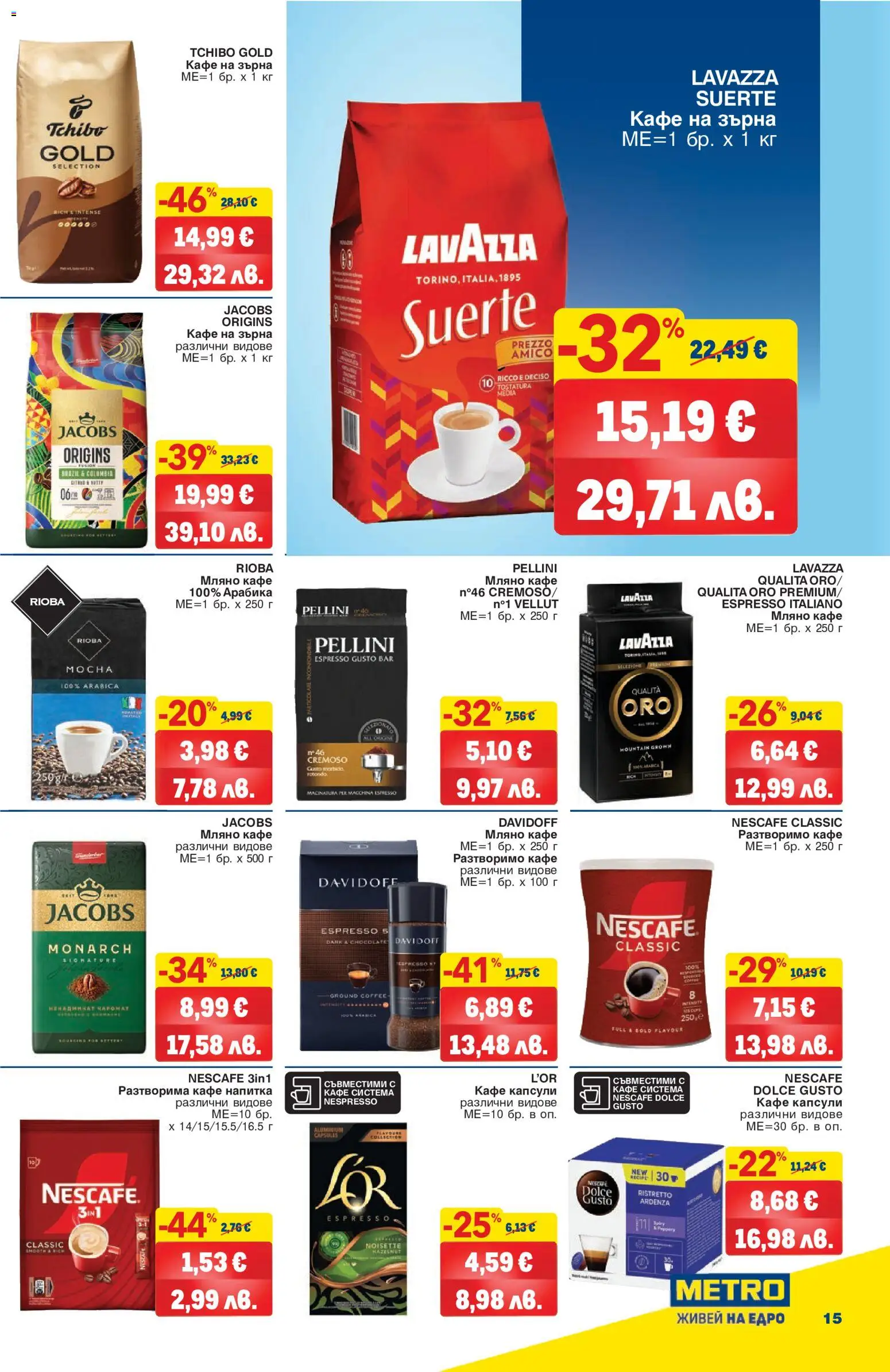 {H1} | Страница: 15 | Продукти: Кафе на зърна, Разтворимо кафе, Кафе капсули, Кафе
