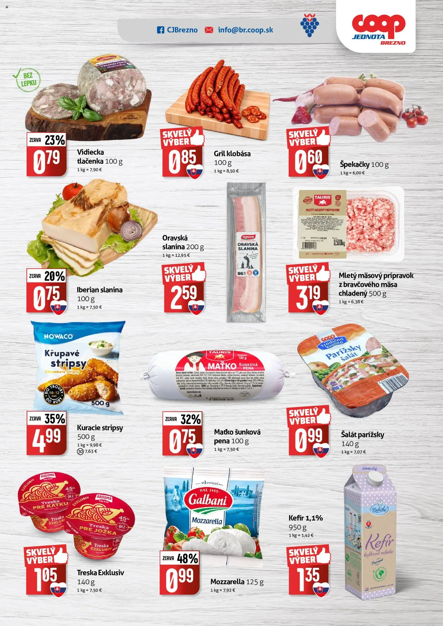 Nové COOP Jednota akcie – leták je platný od 26.08.2026 | Strana: 3 | Produkty: Gril, Mozzarella, Tlačenka, Kuracie stripsy