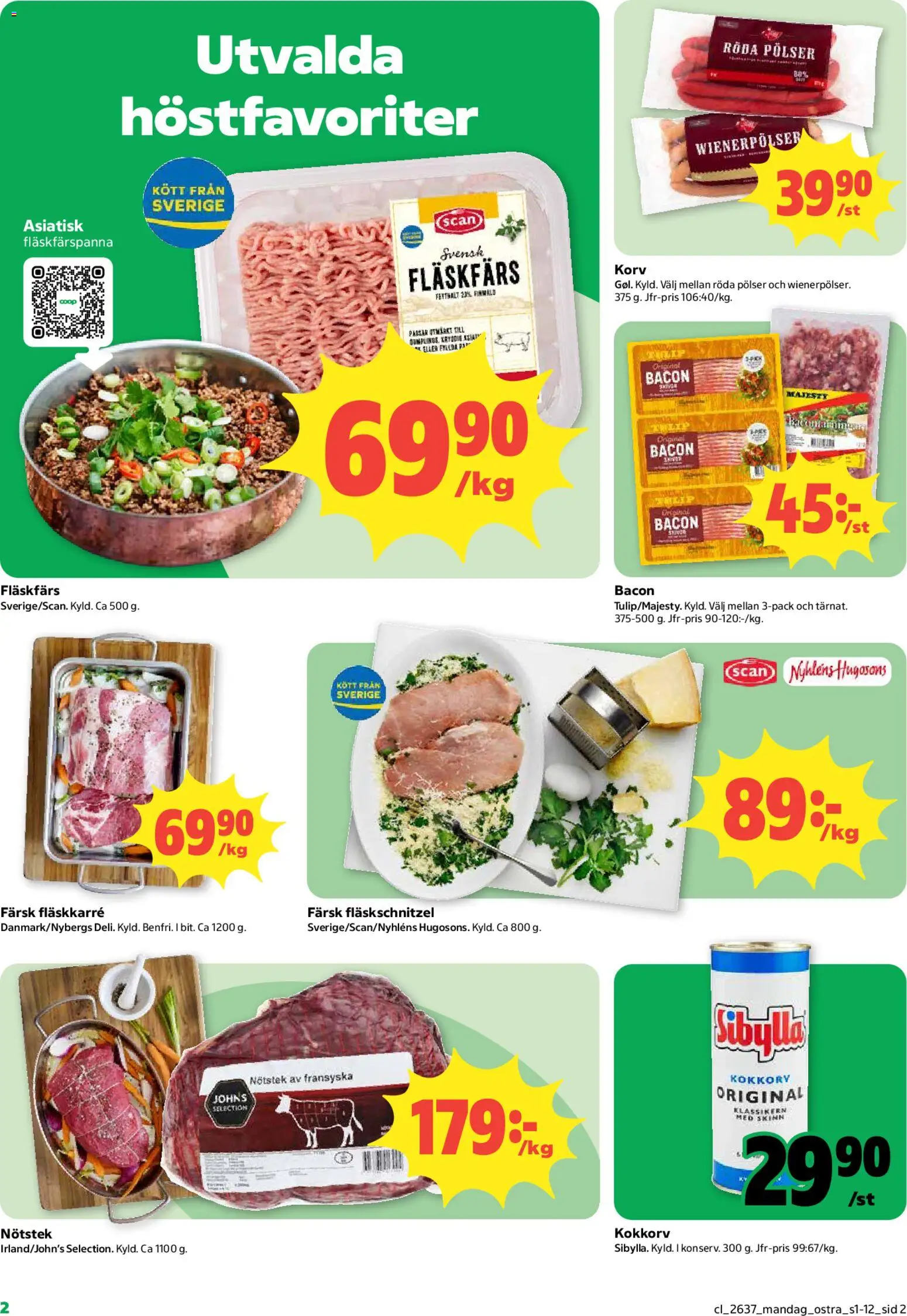 Coop reklamblad aktuell från 07/09/2026 | Sida: 2 | Produkter: Fläskkarré, Fläskfärs, Fläskschnitzel, Kött