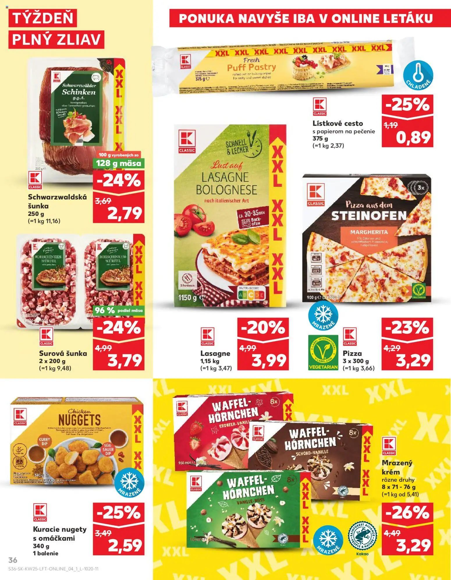 Nové Kaufland akcie – leták je platný od 18.06.2026 | Strana: 36 | Produkty: Šunka, Pizza, Krém, Lasagne