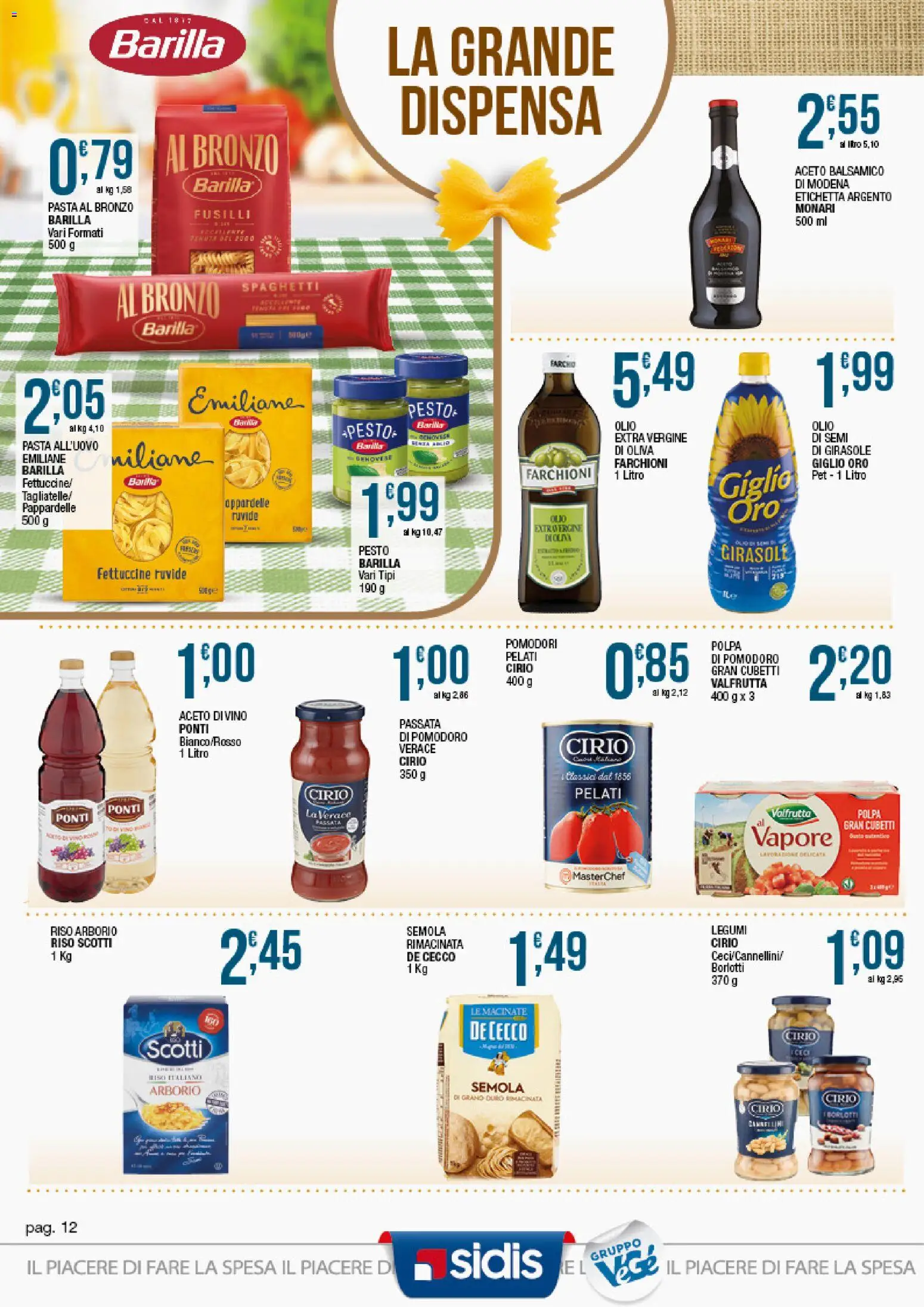 Volantino Sidis del 19/10/2026 | Pagina: 12 | Prodotti: Pomodoro, Barilla, Aceto di vino, Pesto