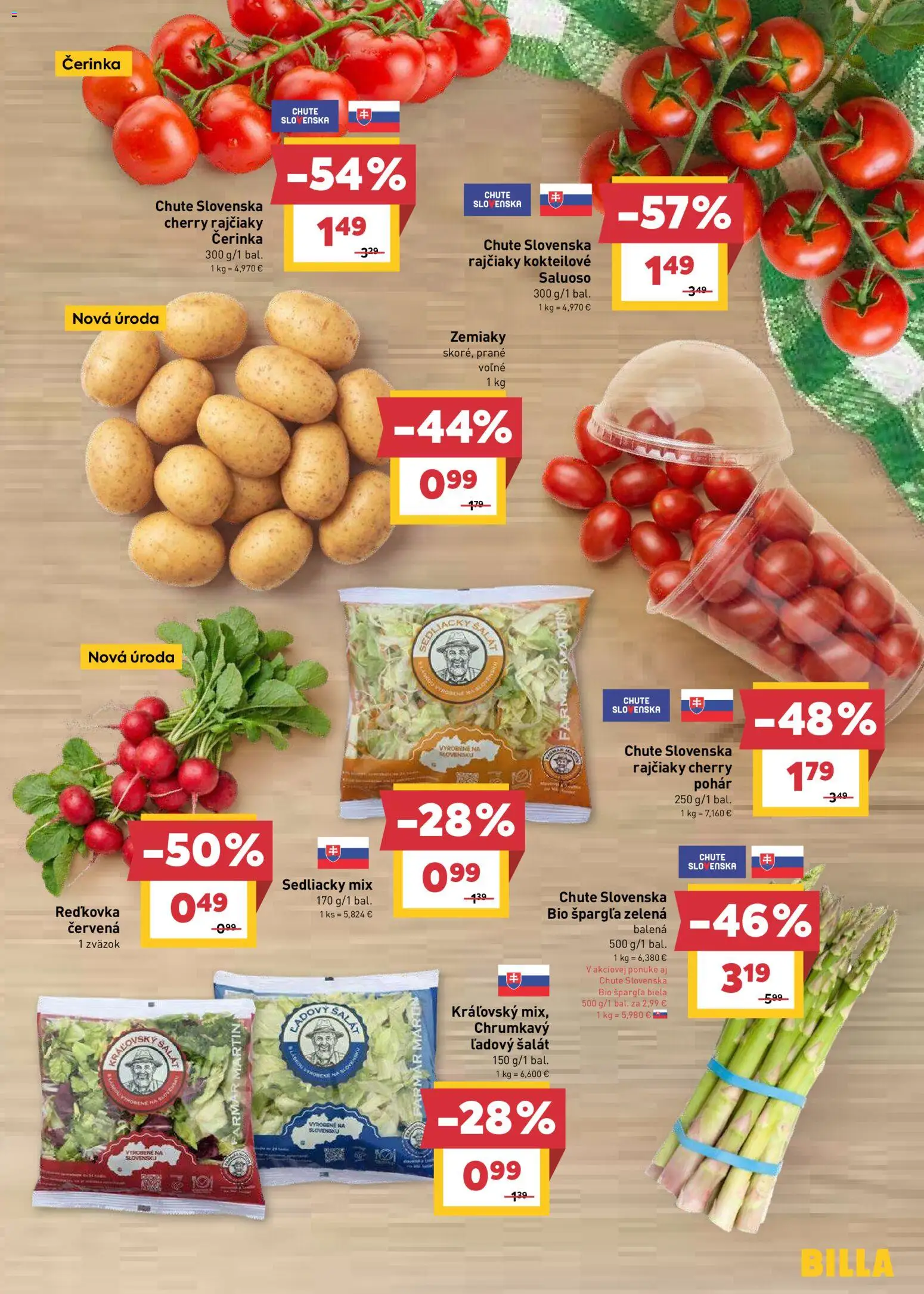 Nové Billa akcie – leták je platný od 27.05.2026 | Strana: 3 | Produkty: Šalát, Zemiaky, Špargľa, Šál