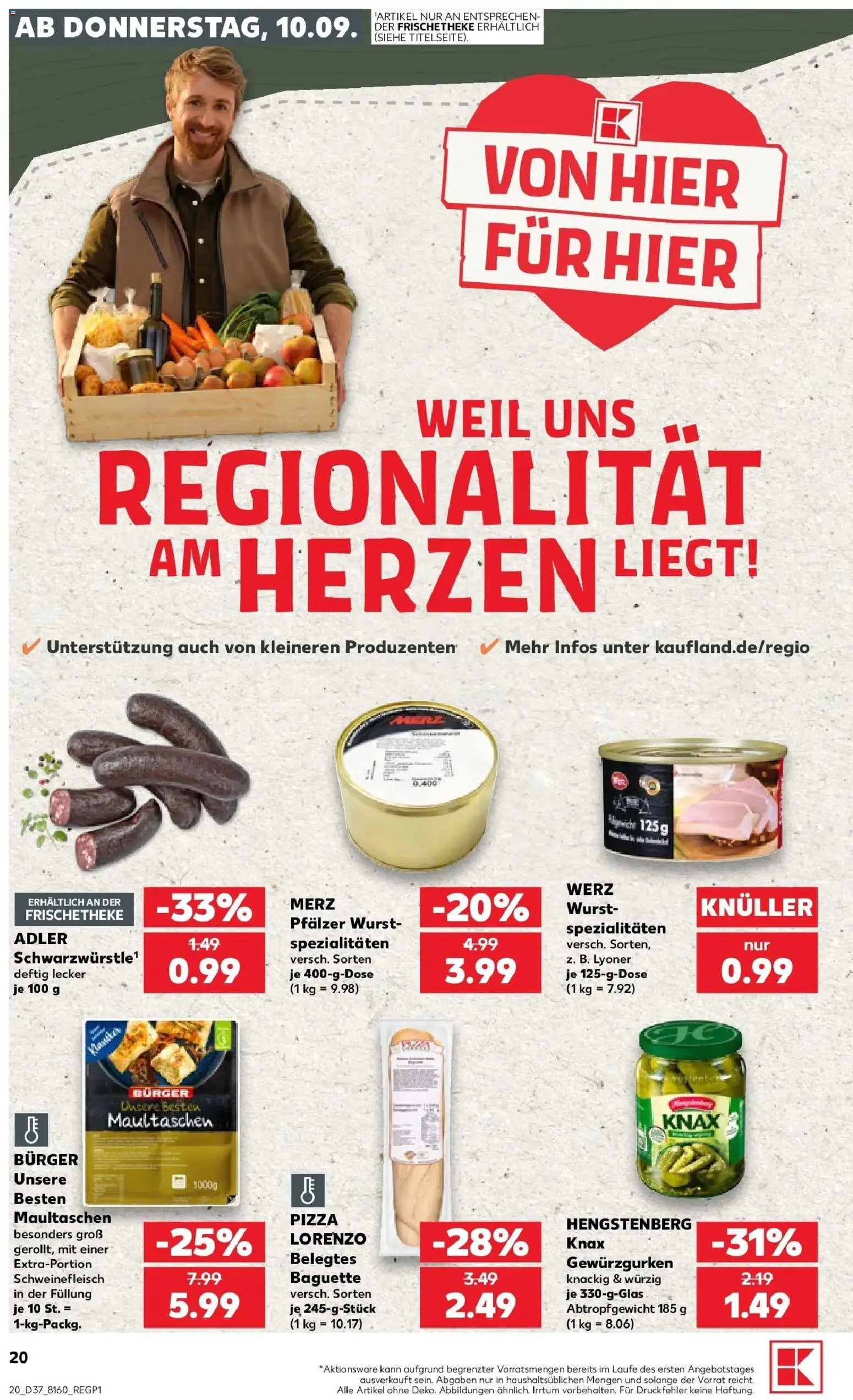 Prospekt Kaufland ab 10.09.2026 » Angebote Online zum Blättern | Seite: 20 | Produkte: Spezialitäten, Burger, Baguette, Wurst