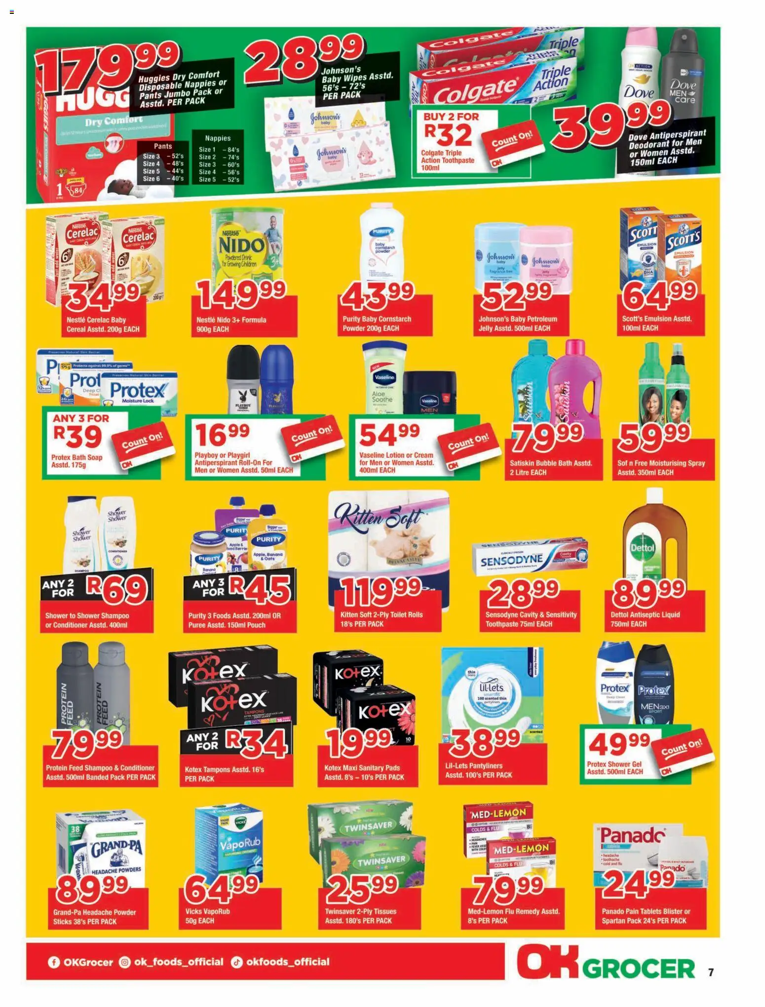 New OK Foods catalogue – valid from 25/08/2026 | Page: 7 | Products: Toilet, Pads, Deodorant, Nappies