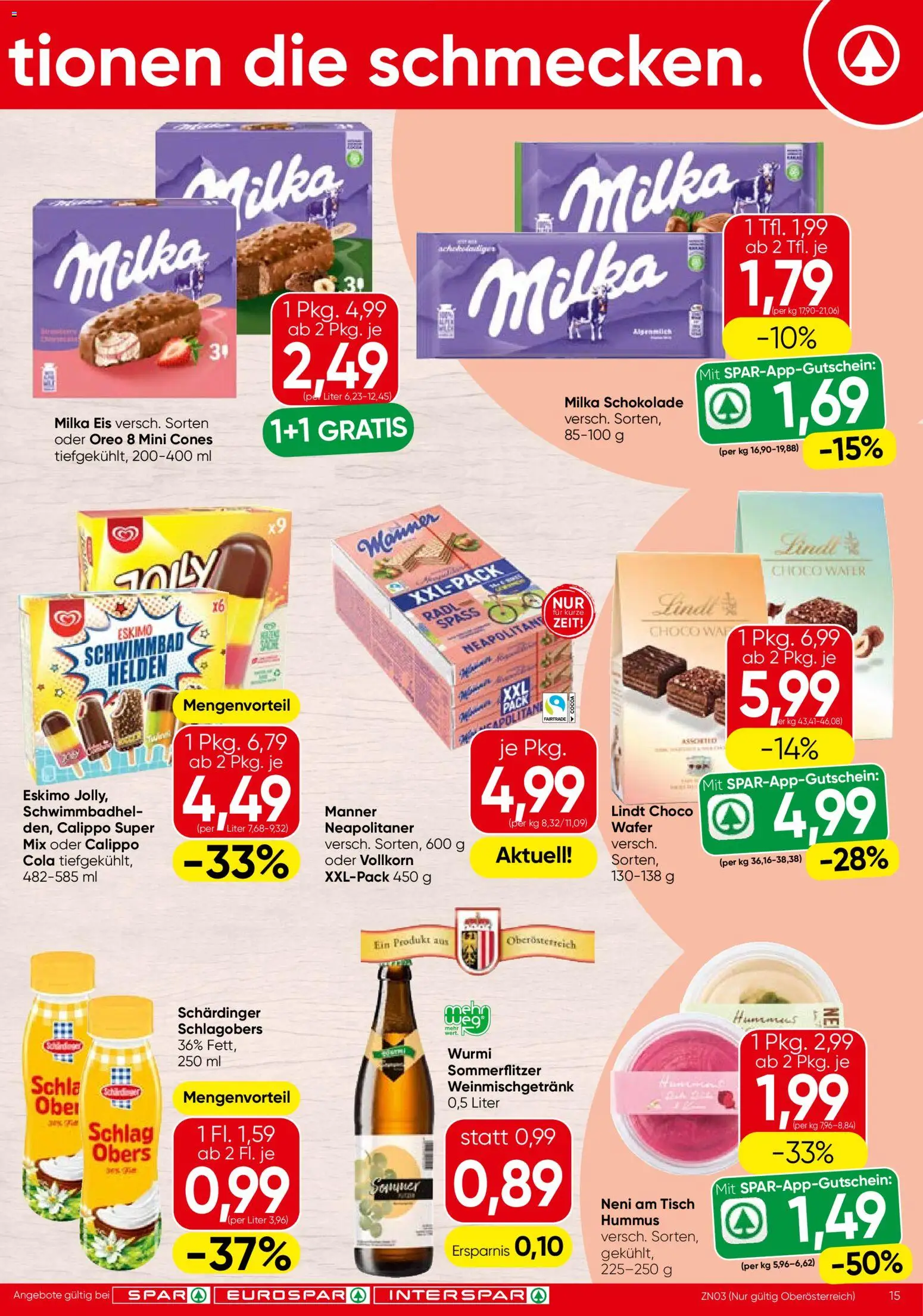 Spar Flugblatt - Oberösterreich gültig ab 07.05.2026 | Seite: 15 | Produkte: Eis, Tisch, Schokolade