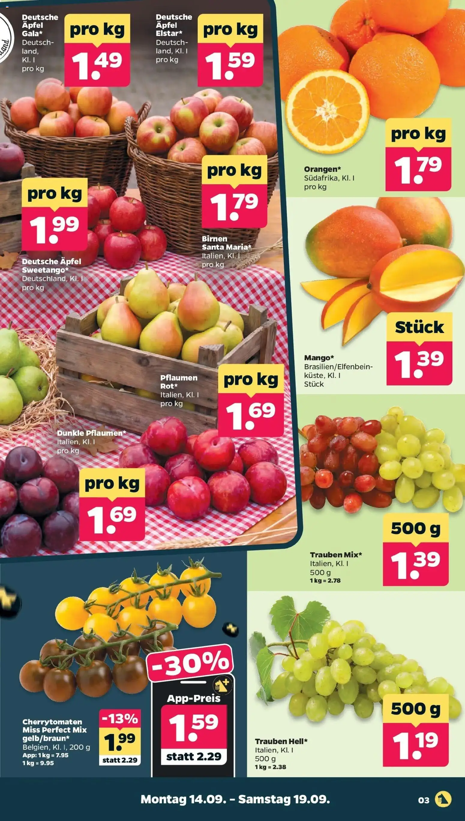 Netto Aktueller Prospekt ab 14.09.2026 → Angebote nächste Woche | Seite: 3 | Produkte: Pflaumen, Trauben, Äpfel