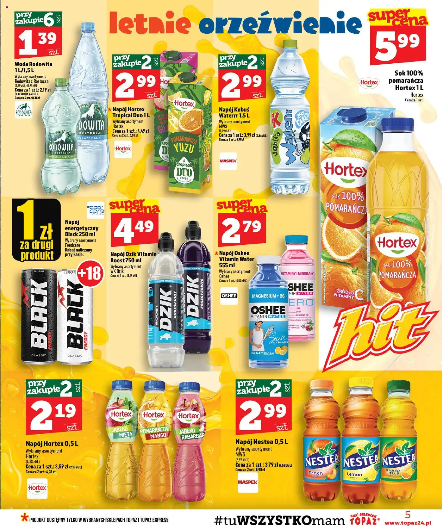 Topaz gazetka od 23.07.2026 | Strona: 5 | Produkty: Mango, Kubuś, Mięta, Woda