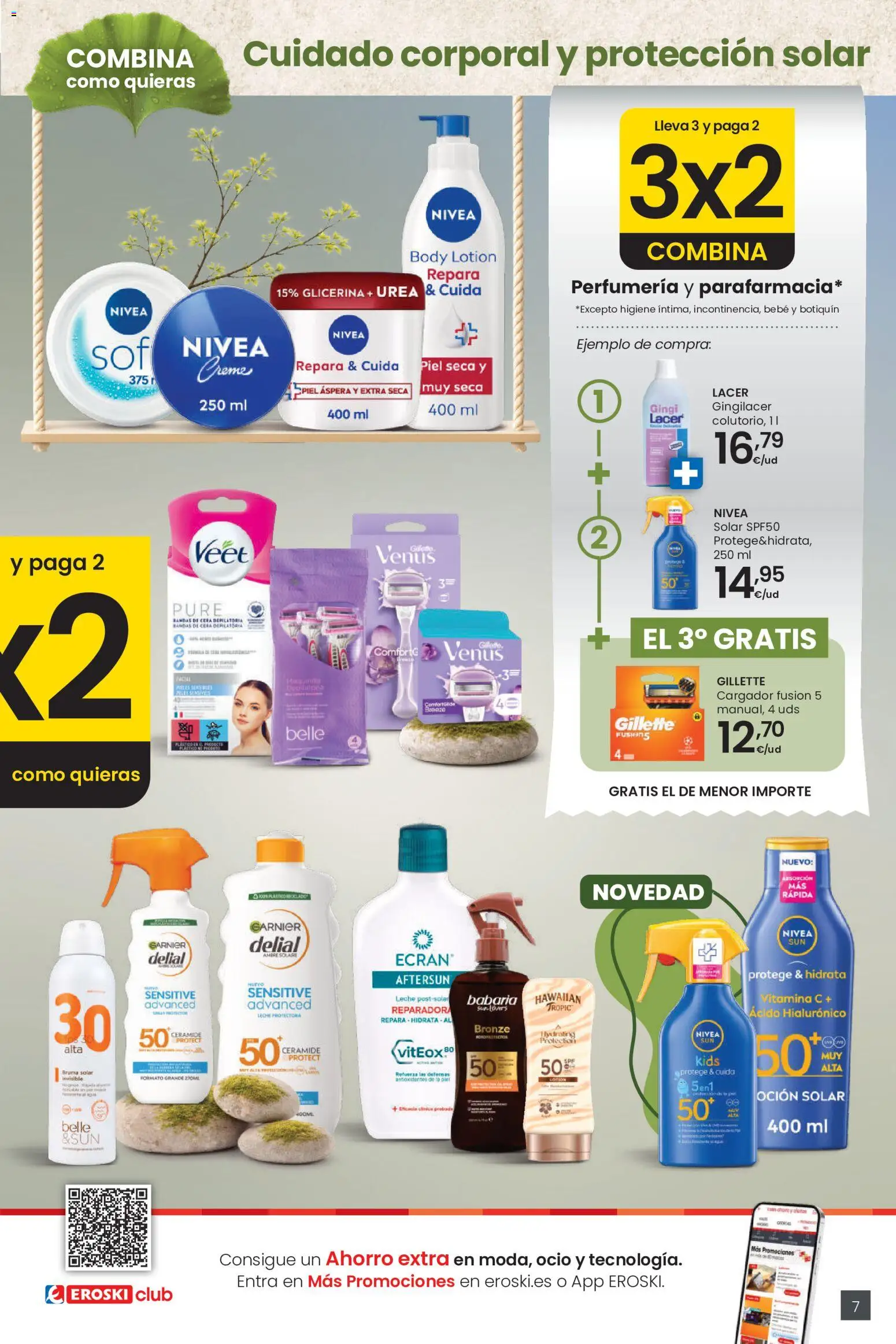 Eroski 3x2 En toda la perfumería y la parafarmacia │ válido desde el 30.04.2026 | Página: 7 | Productos: Leche, Body