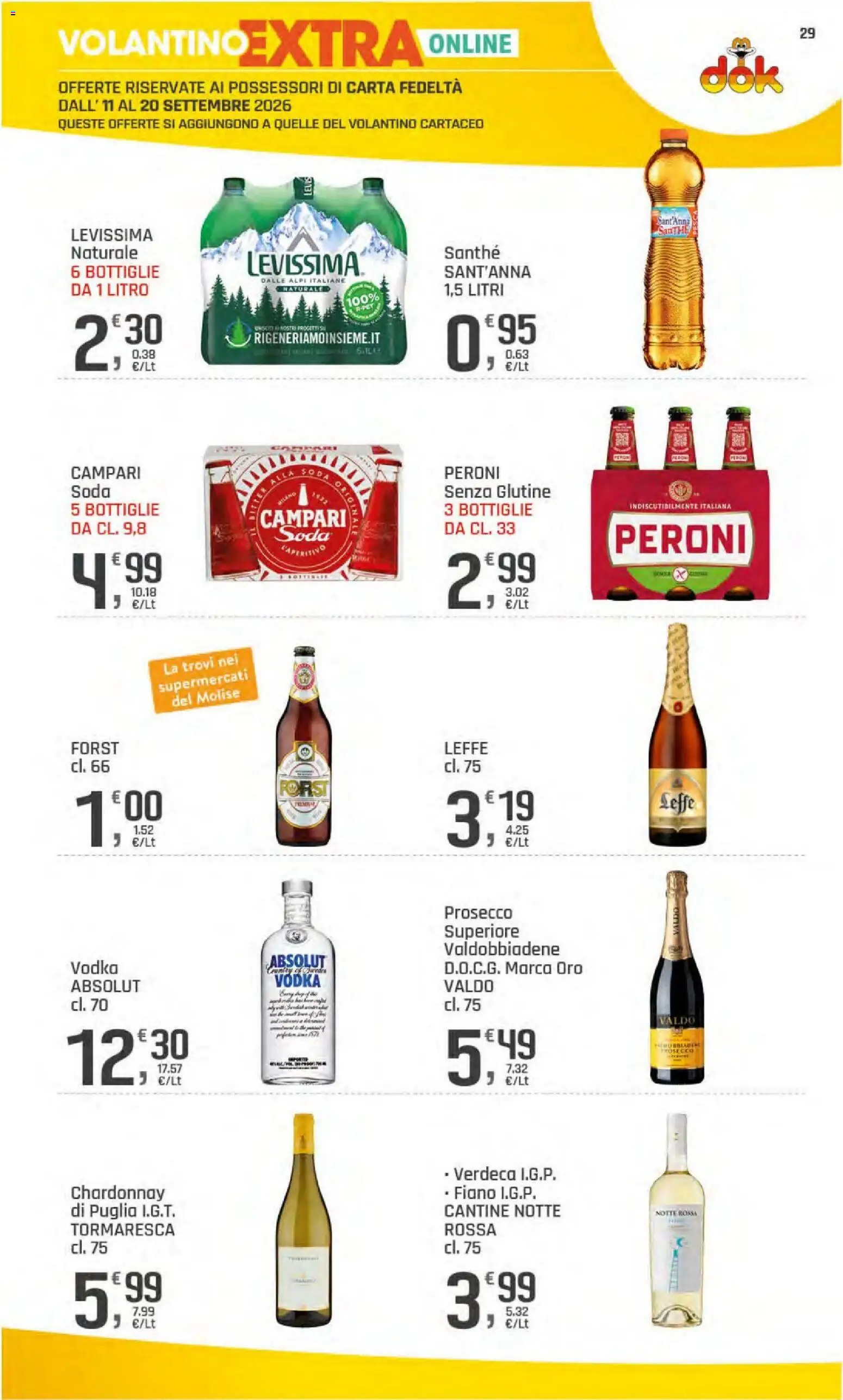 Volantino DOK del 11/09/2026 | Pagina: 29 | Prodotti: Campari, Vodka, Prosecco, The