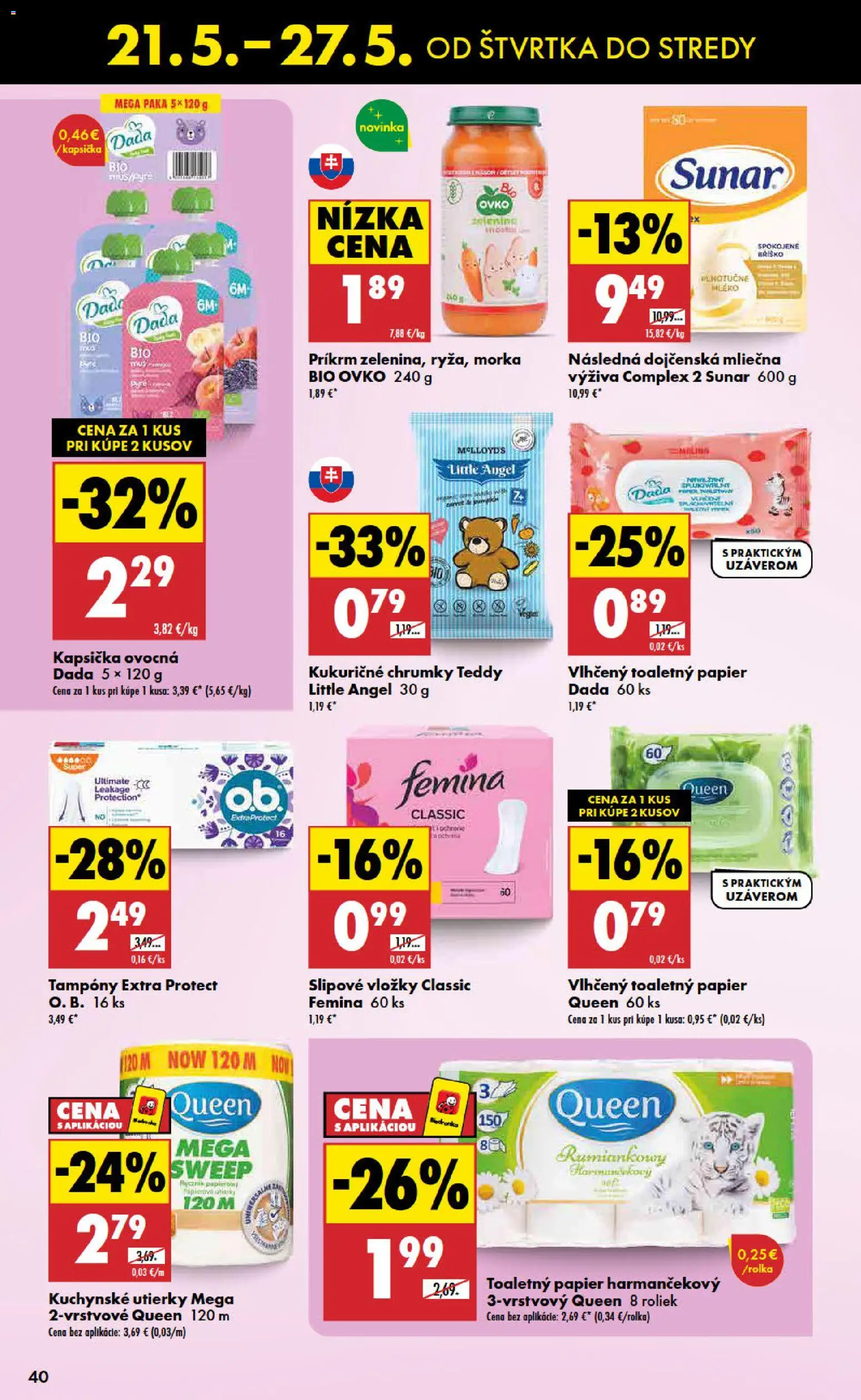 Nové Biedronka akcie – leták je platný od 21.05.2026 | Strana: 40 | Produkty: Toaletný papier, Sunar
