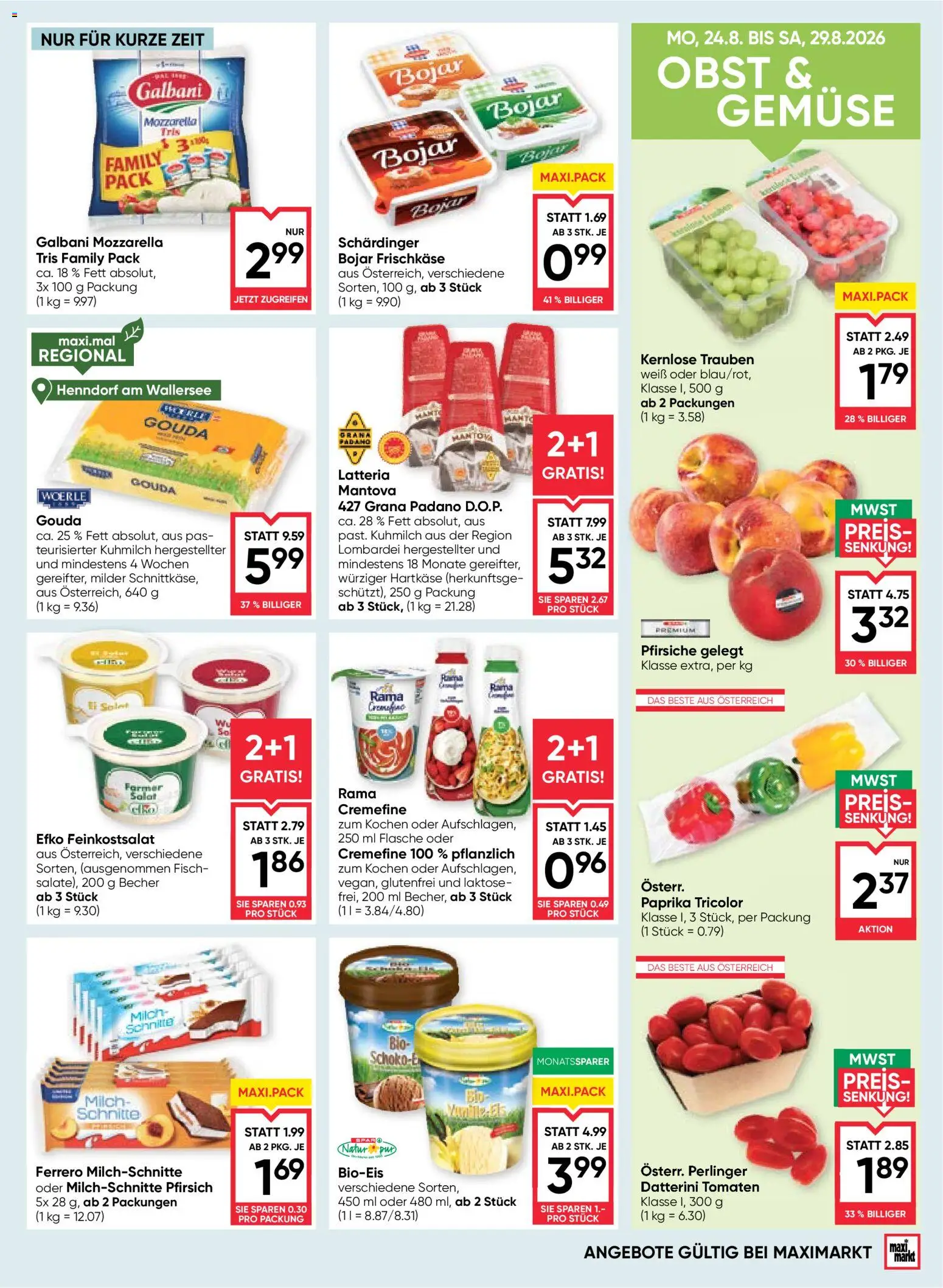 Maximarkt Flugblatt gültig ab 27.08.2026 | Seite: 9 | Produkte: Salat, Milch, Tomaten, Fisch