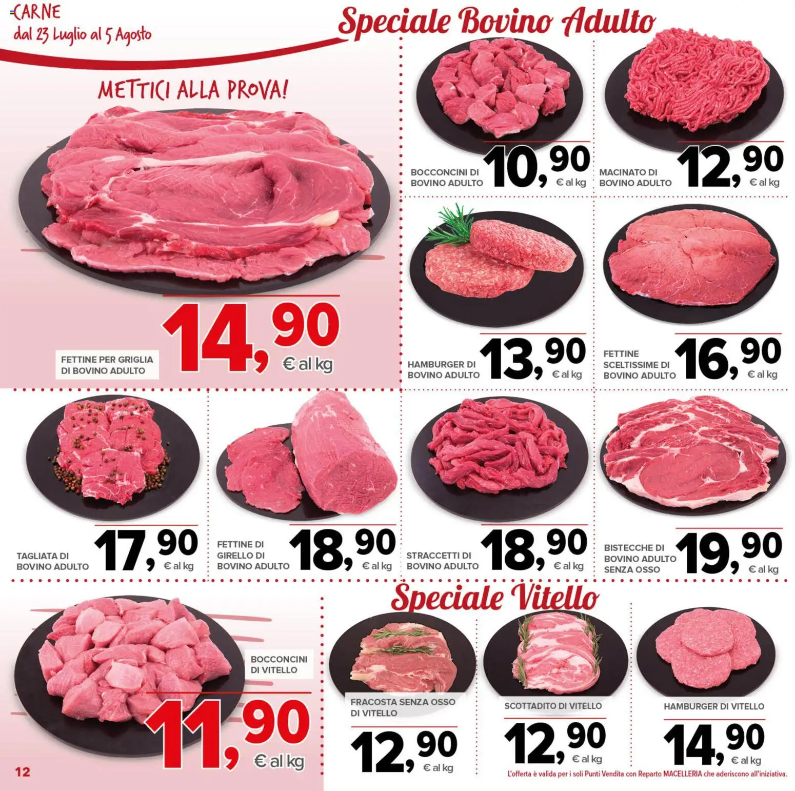 Volantino Todis del 23/07/2026 | Pagina: 12 | Prodotti: Bovino, Scottadito, Hamburger, Macinato