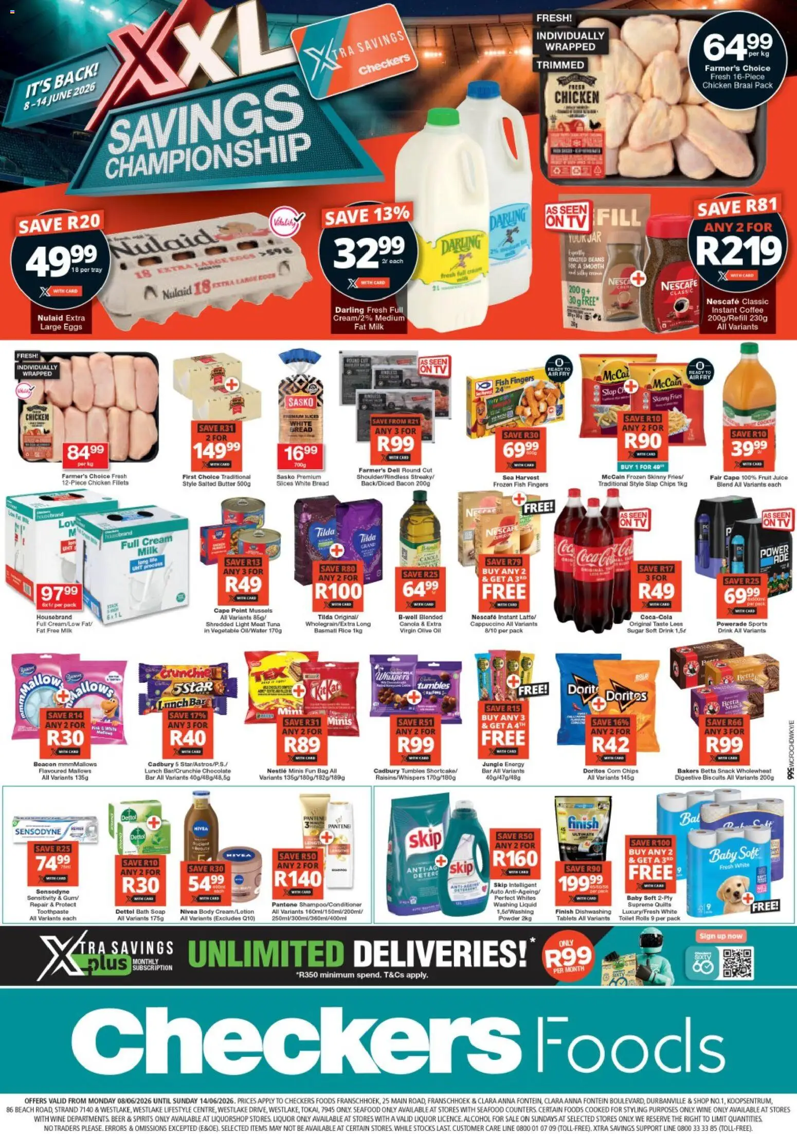 New Checkers catalogue – valid from 08.06.2026 | Page: 1 | Products: TV, Milk, Chicken, Cream