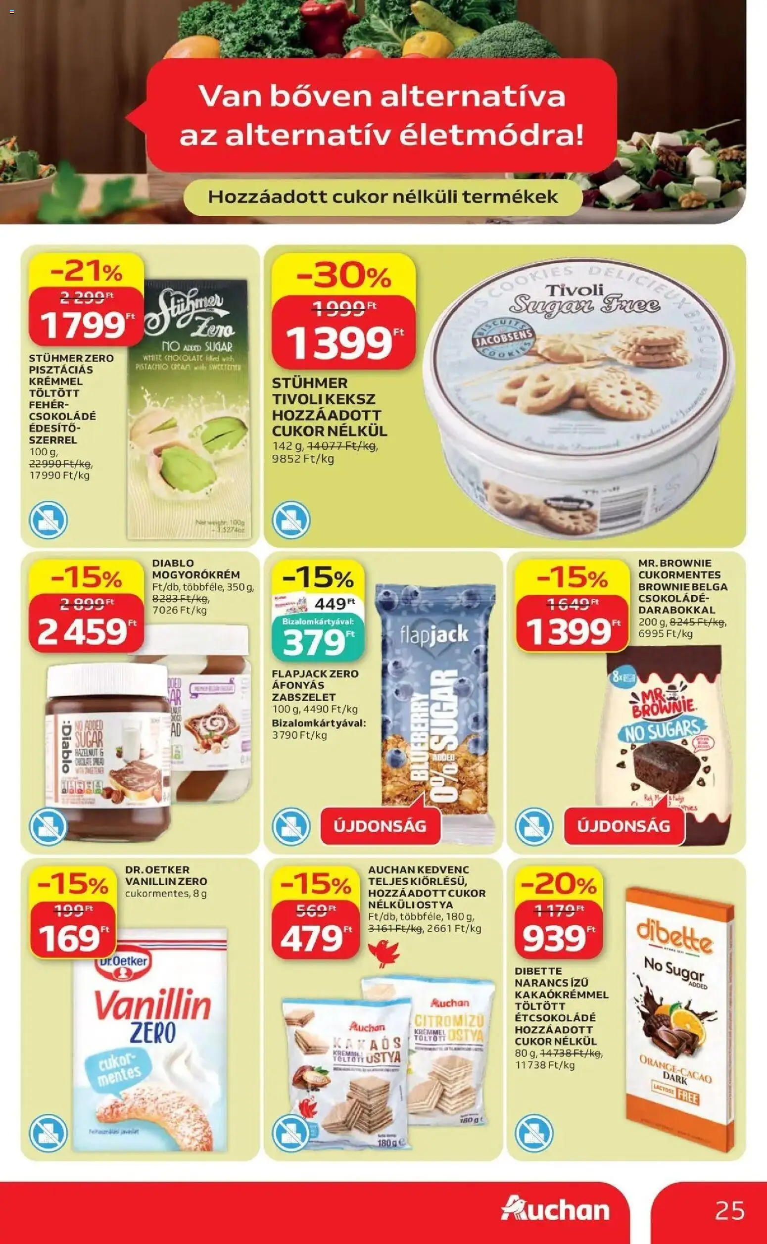 Auchan akciós ujság - amely érvényes a következő dátumtól: 14.05.2026 | Oldal: 25 | Termékek: Étcsokoládé, Csokoládé, Mogyorókrém, Keksz