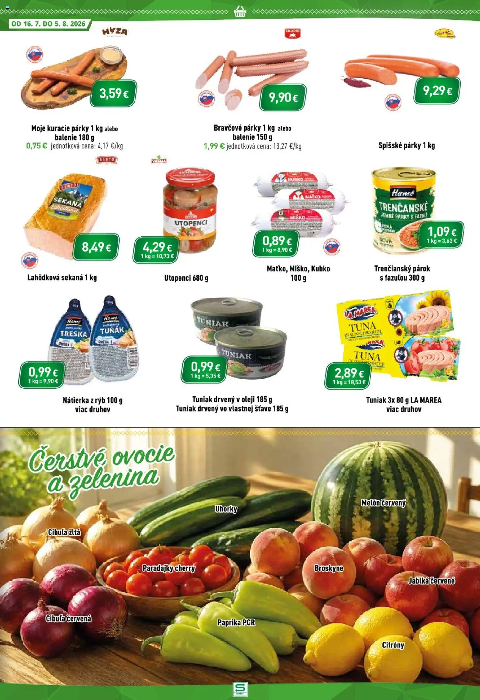 Nové Sintra akcie – leták je platný od 16.07.2026 | Strana: 4 | Produkty: Paprika, Červená paprika, Párky, Treska