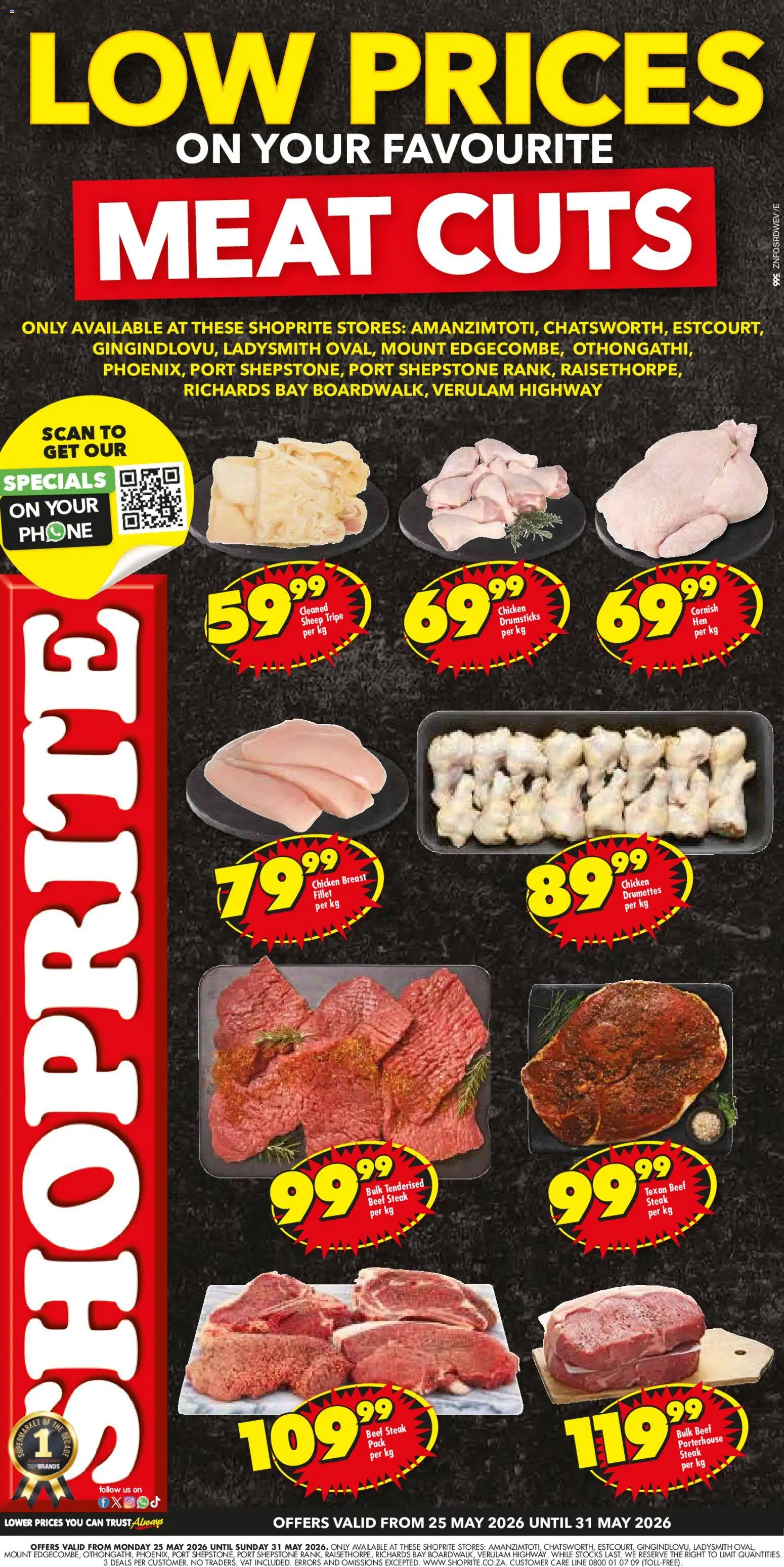 New Shoprite catalogue – valid from 25.05.2026 | Page: 1 | Products: Steak, Magdalenas, Chicken, Beef