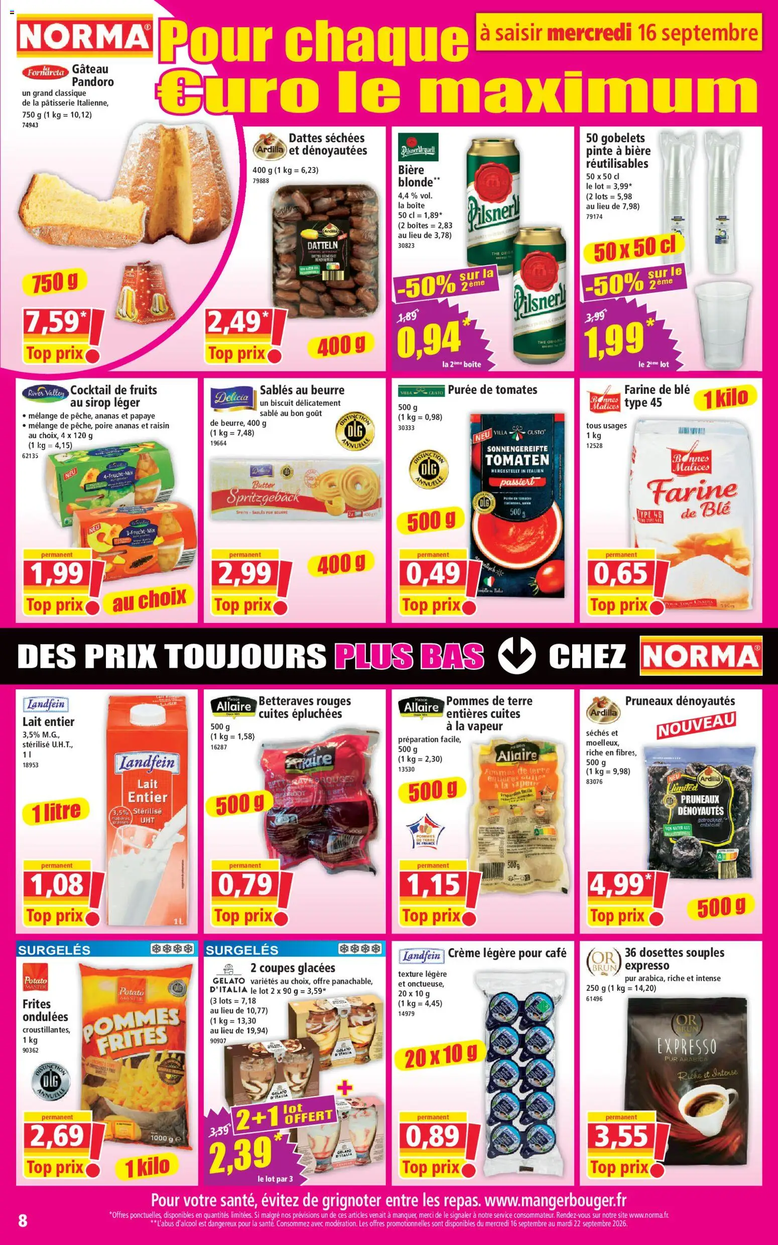 {H1} | Page: 8 | Produits: Poire, Frites, Crème légère, Pommes de terre