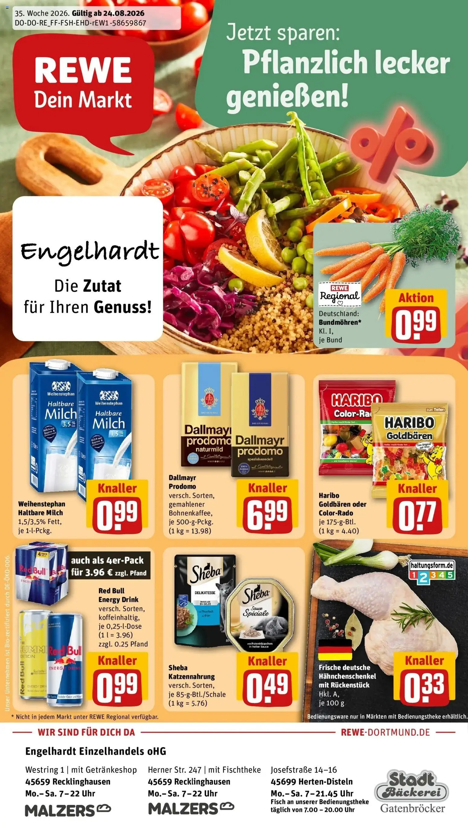 REWE Prospekt ab 24.08.2026 zum Blättern » Angebote | Seite: 3 | Produkte: Haribo, Hahnchenschenkel, Fisch, Dallmayr