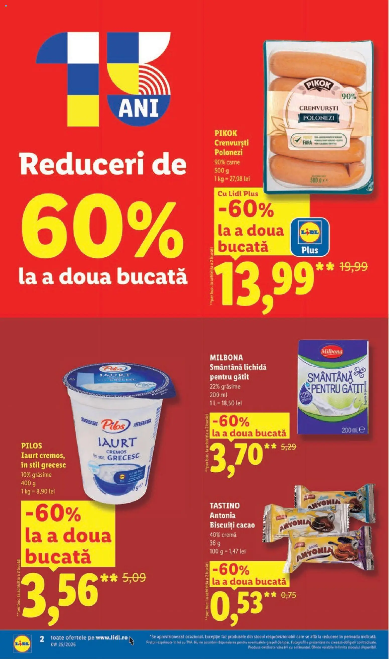 Noul catalog Lidl – valabil de la 15.06.2026 | Pagină: 2 | Produse: Crenvurști, Iaurt, Cacao, Smântână