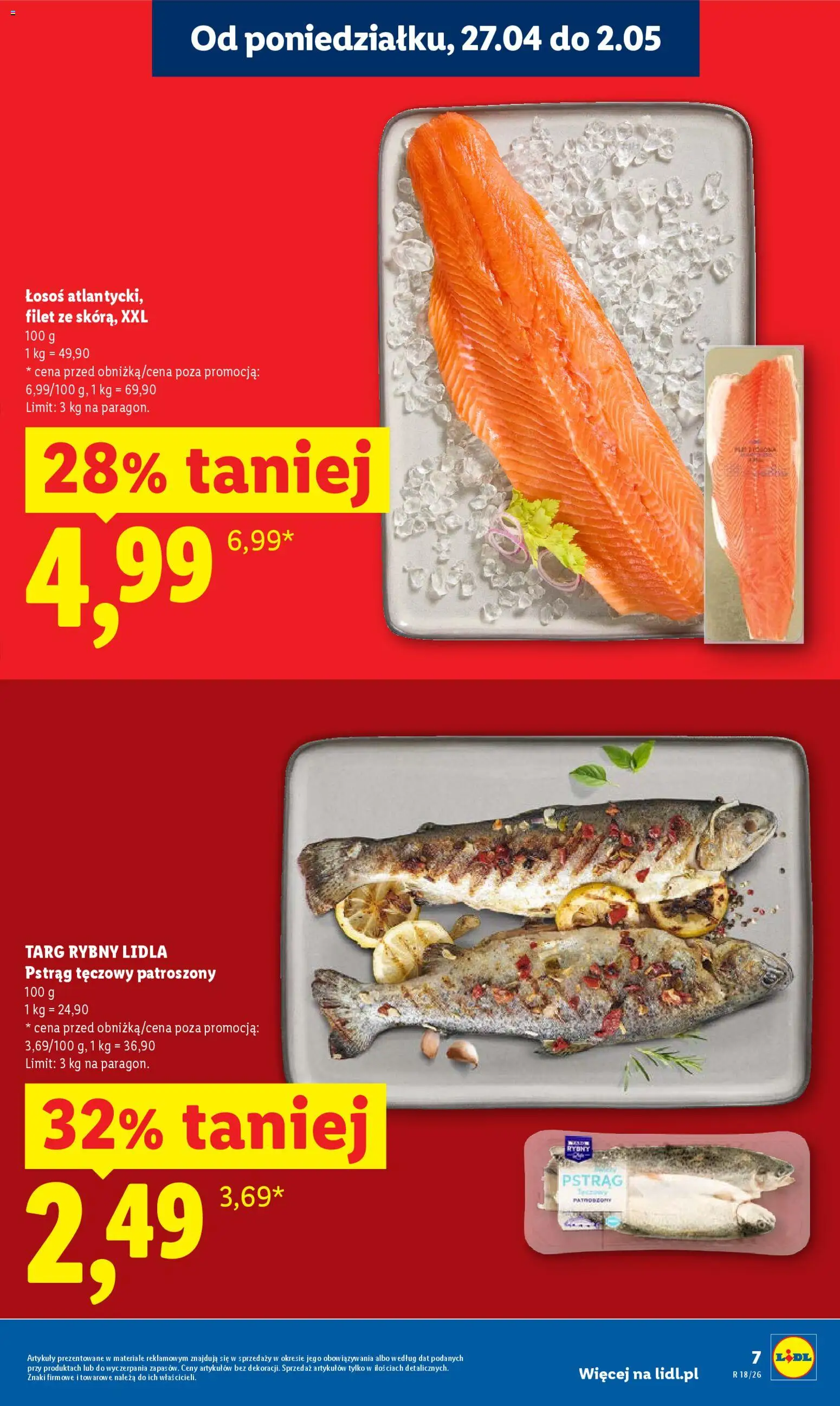 Lidl gazetka od 29.04.2026 | Strona: 7 | Produkty: Pstrąg tęczowy, Pstrąg, Łosoś, Filet z łososia