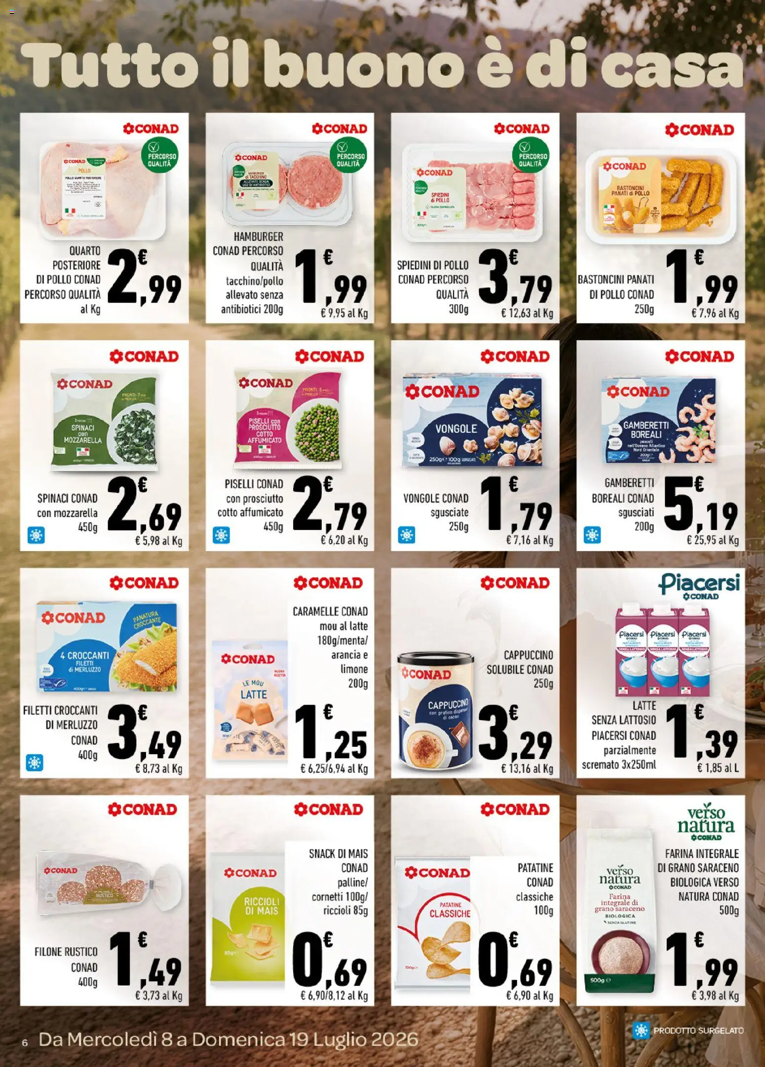 Volantino Conad del 08/07/2026 | Pagina: 6 | Prodotti: Pollo, Vongole, Mozzarella, Hamburger