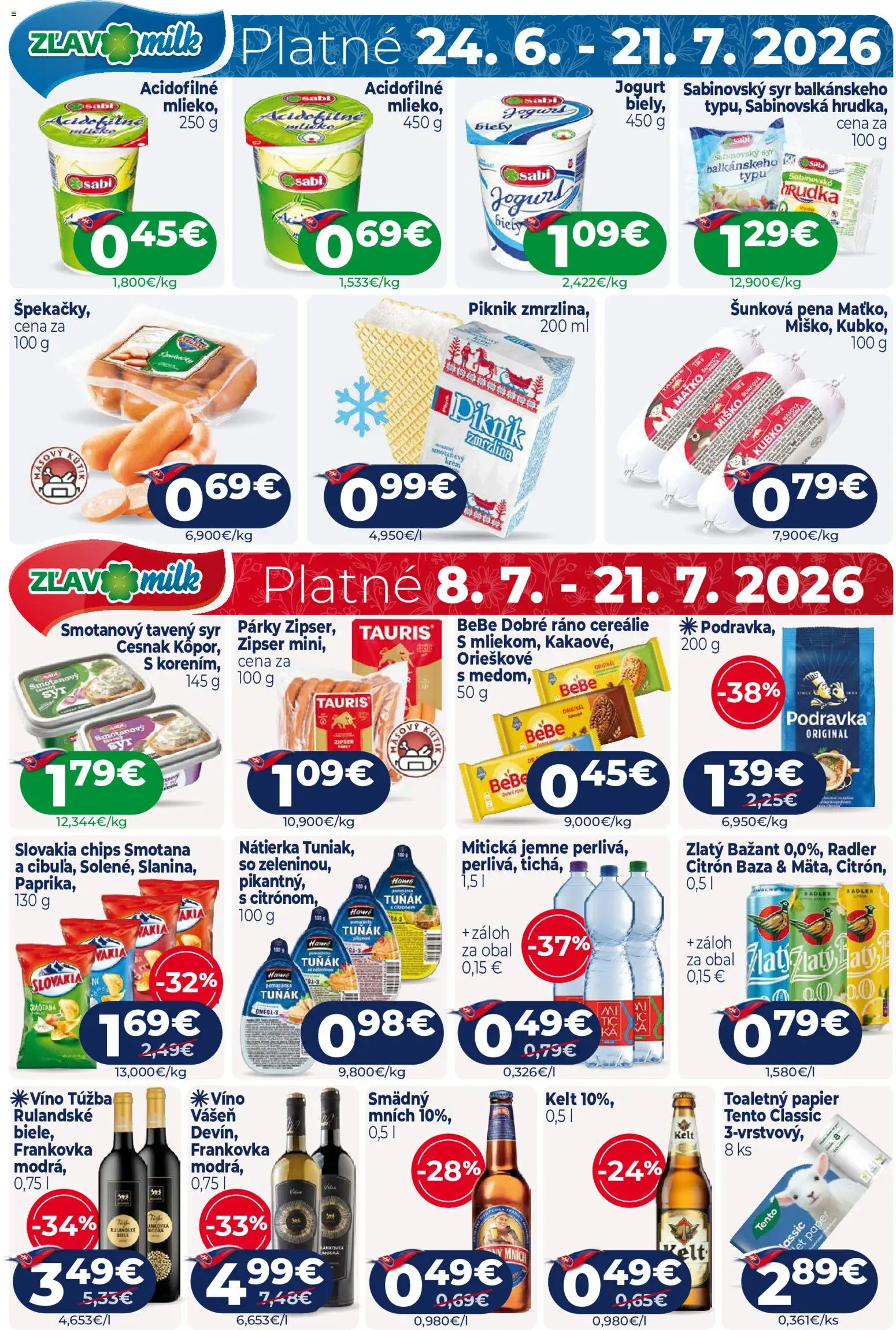 Nové Milk Agro akcie – leták je platný od 08.07.2026 | Strana: 16 | Produkty: Jogurt, Radler, Toaletný papier, Cereálie