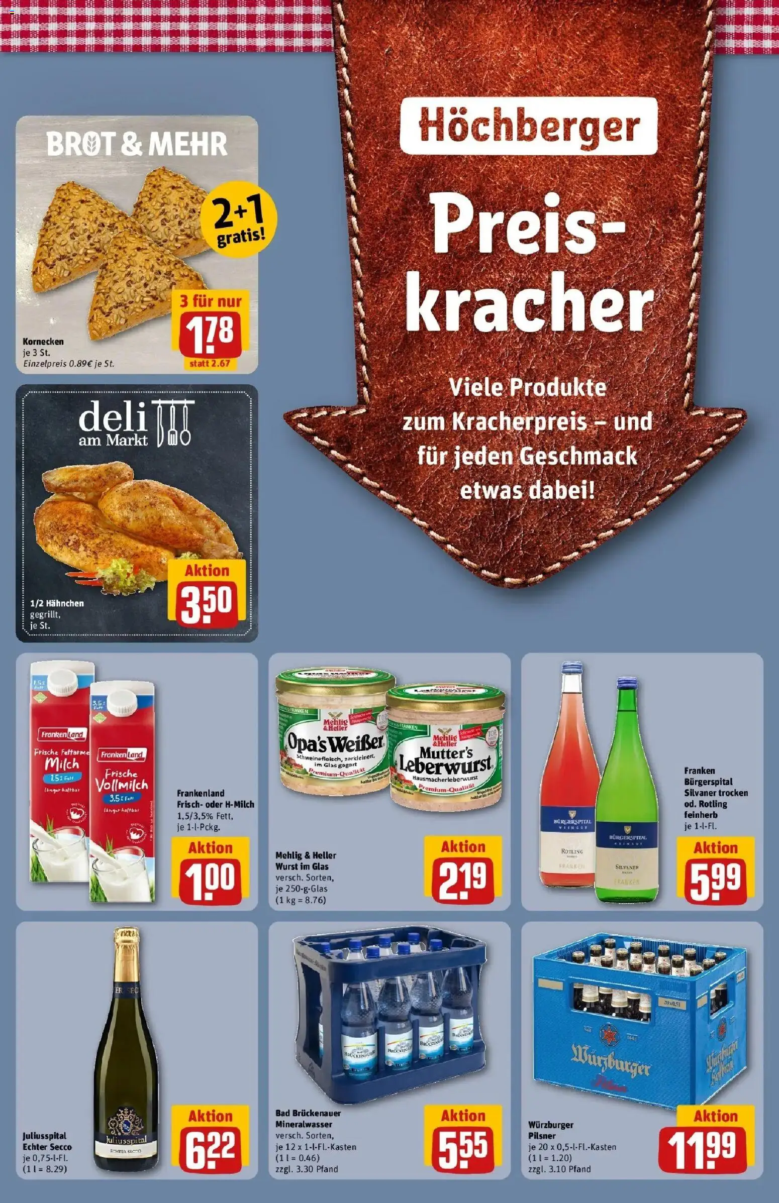 REWE Prospekt ab 03.08.2026 zum Blättern » Angebote | Seite: 35 | Produkte: Hahnchen, Milch, Mineralwasser, Wurst