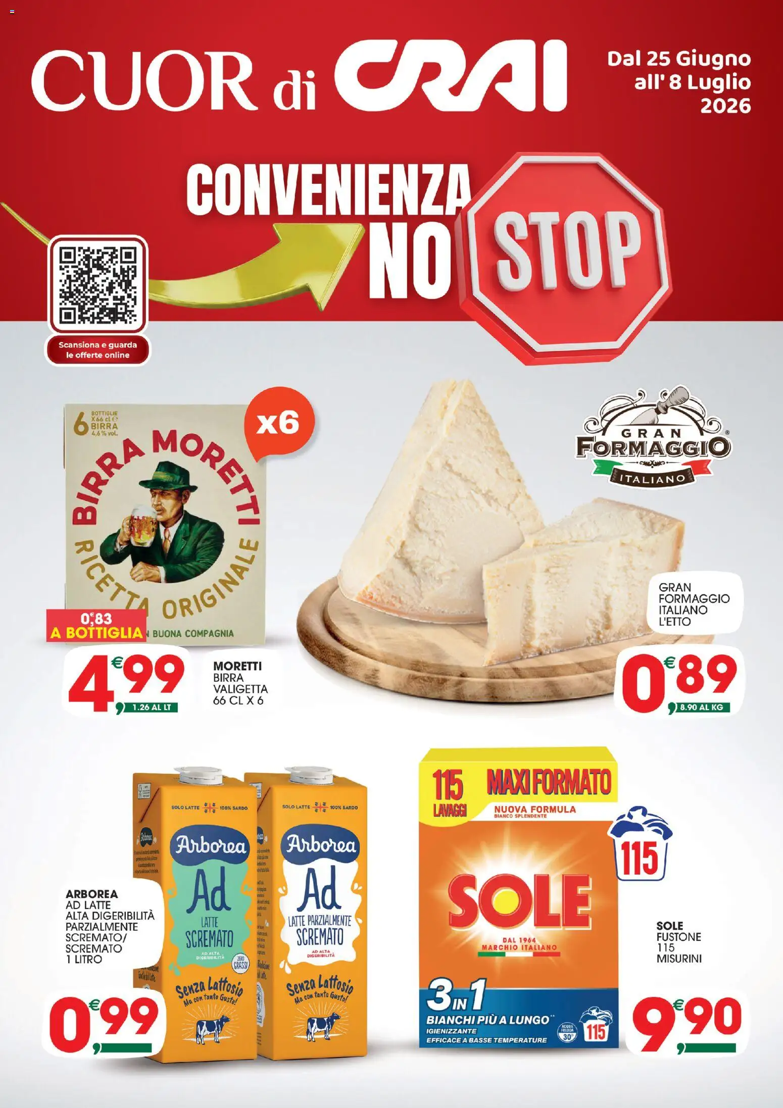 Volantino CRAI del 25/06/2026 | Pagina: 1 | Prodotti: Birra, Latte, Formaggio, Bottiglia